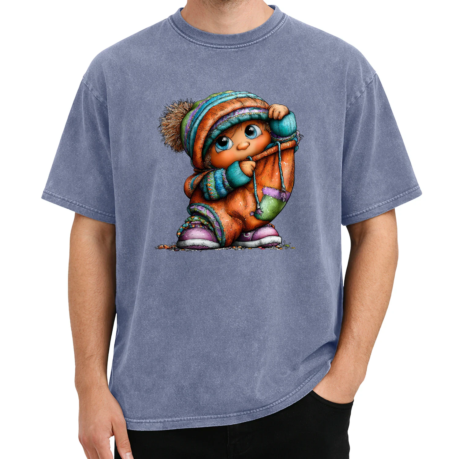 Cute Winter Girl T-Shirt Design, Adorable Snow Day Character in Colorful Hat and Scarf, Cozy Chri