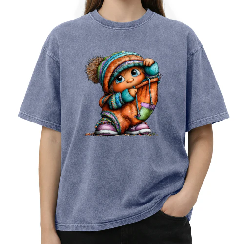 Cute Winter Girl T-Shirt Design, Adorable Snow Day Character in Colorful Hat and Scarf, Cozy Chri