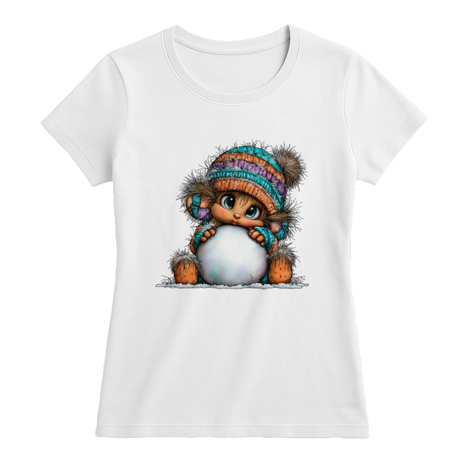 Cute Winter Girl Hugging Snowball T-Shirt