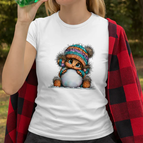 Cute Winter Girl Hugging Snowball T-Shirt