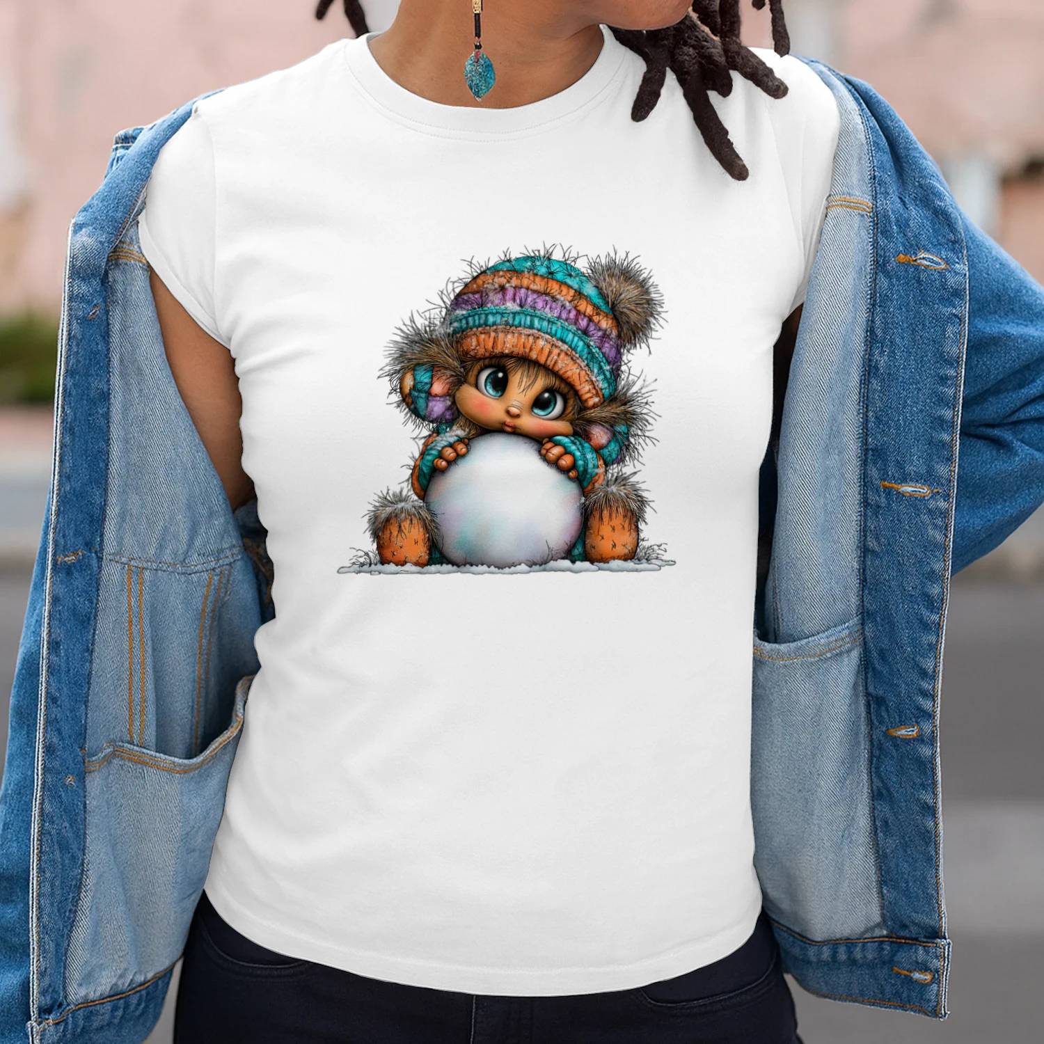 Cute Winter Girl Hugging Snowball T-Shirt