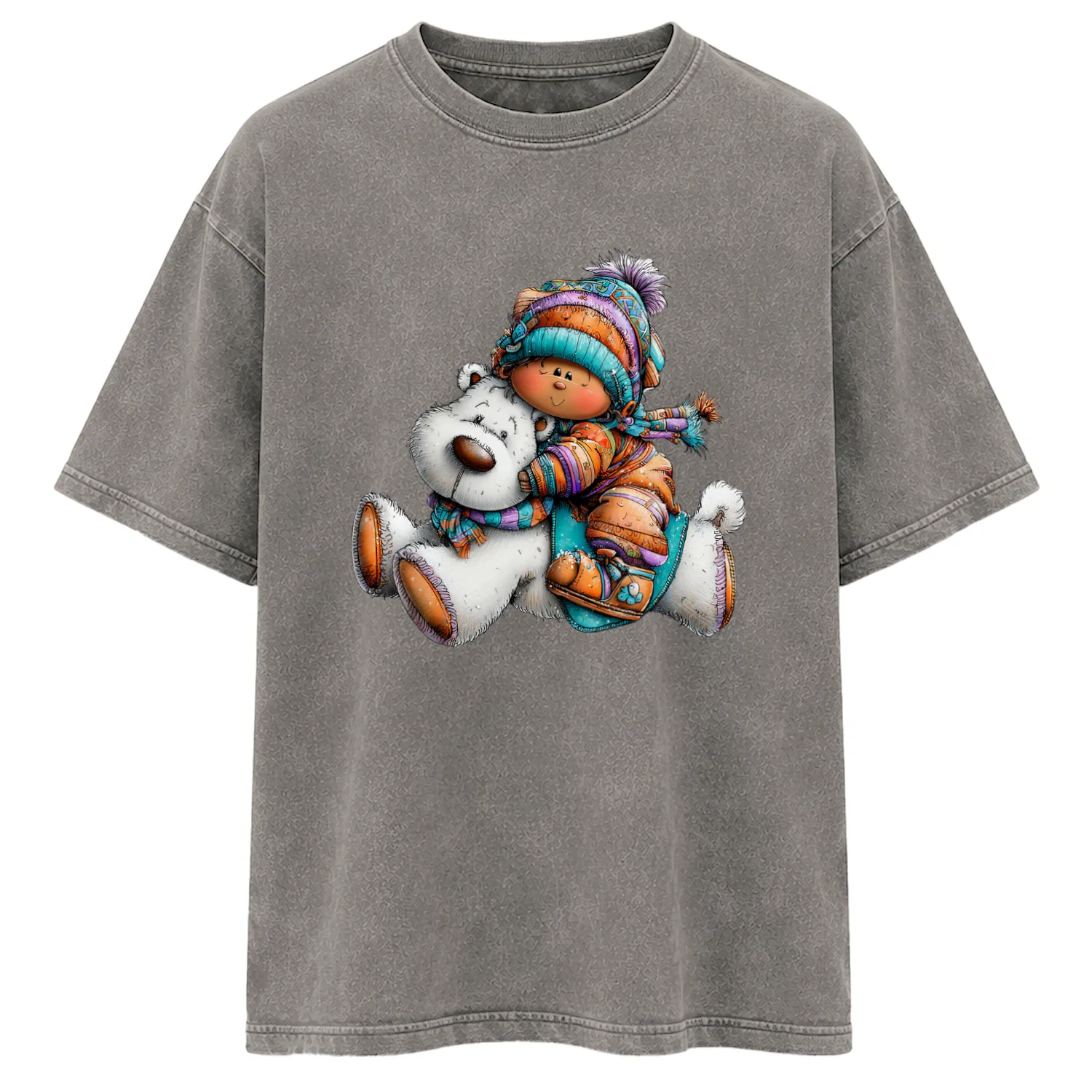 Cute Child Hugging Polar Bear Winter T Shirt