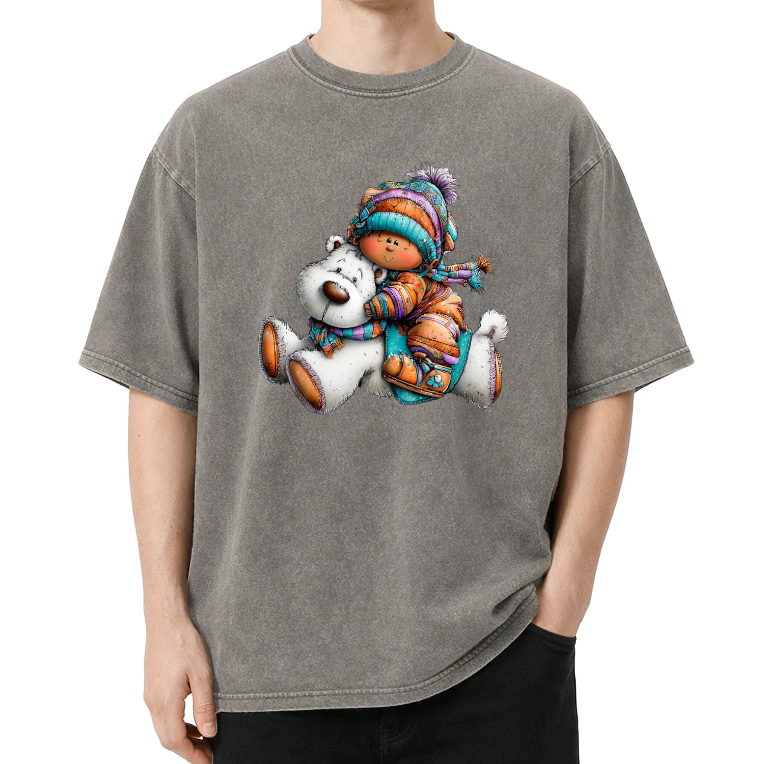 Cute Child Hugging Polar Bear Winter T Shirt