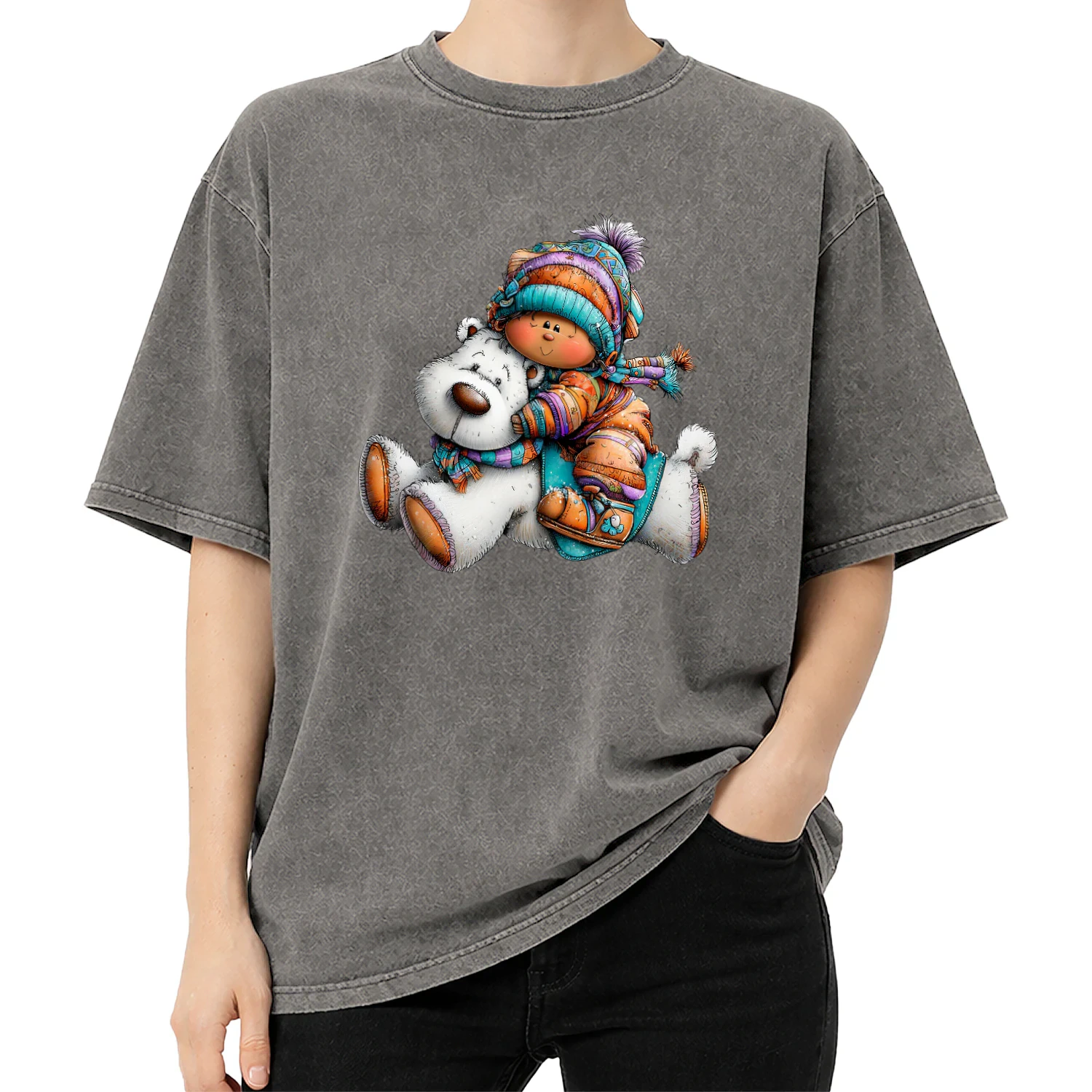 Cute Child Hugging Polar Bear Winter T Shirt