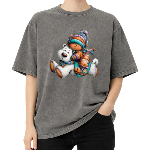 Cute Child Hugging Polar Bear Winter T Shirt