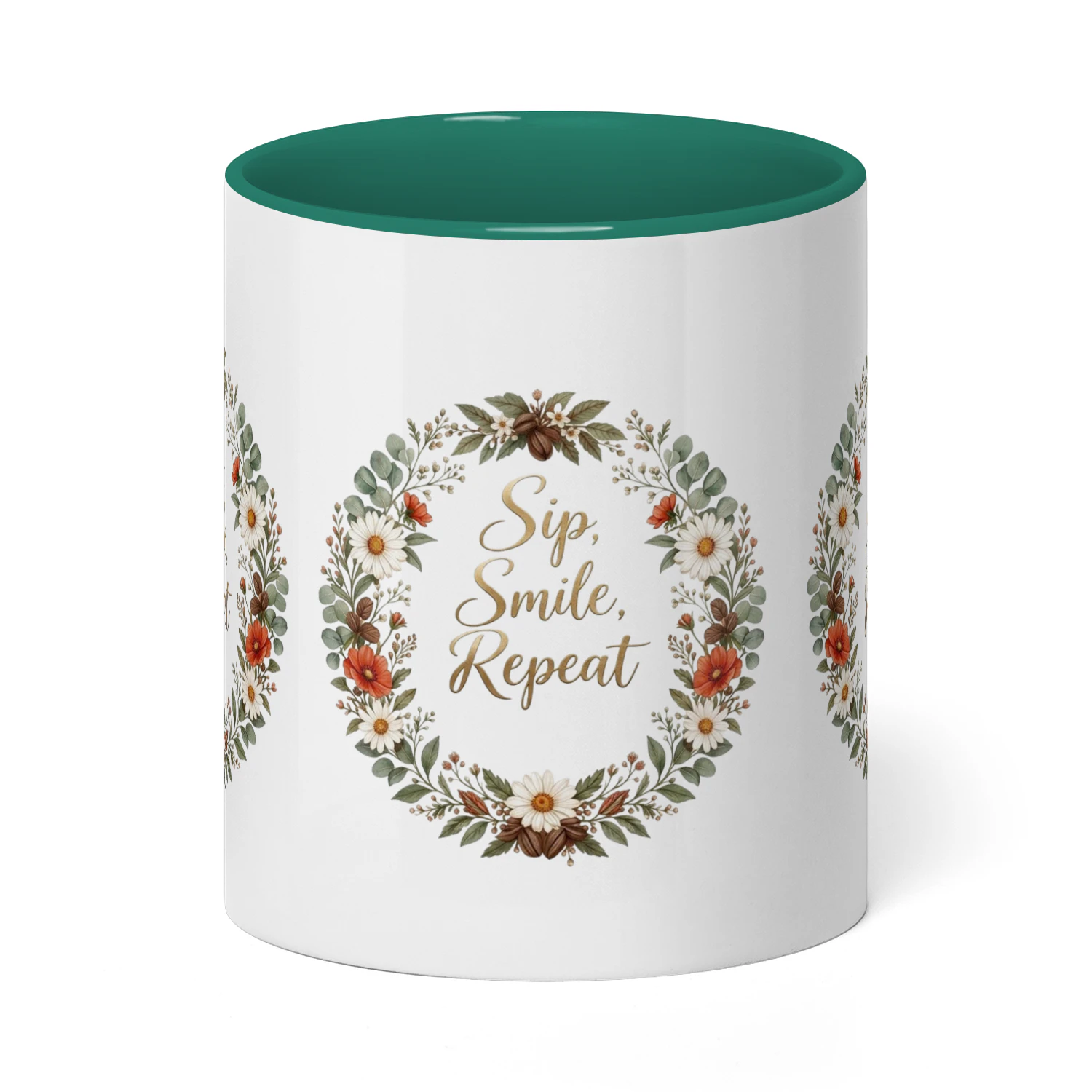 Sip, Smile, Repeat Floral Coffee Mug.