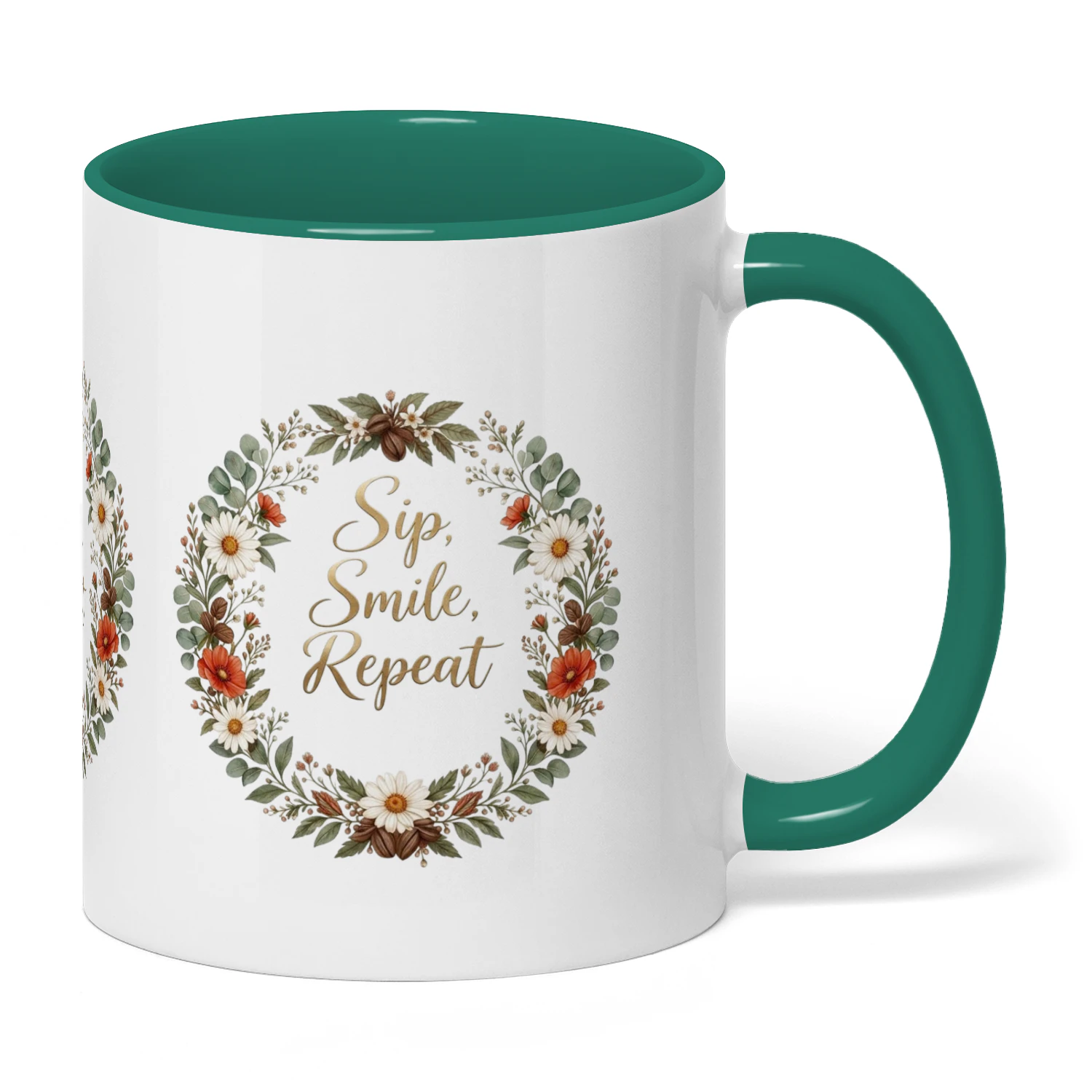 Sip, Smile, Repeat Floral Coffee Mug.