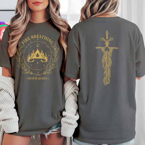 Fire Breathing Heavy Cotton Dark Colors T-shirt 2 Side, Throne of Glass Gildan Tee, Epic High Fantasy Book Shirt, Book Lover Gifts