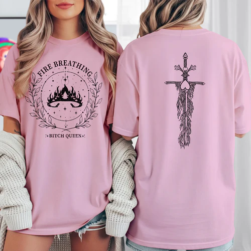 Fire Breathing Heavy Cotton Light Colors T-shirt 2 Side, Throne of Glass Gildan Tee, Epic High Fantasy Book Shirt, Book Lover Gifts