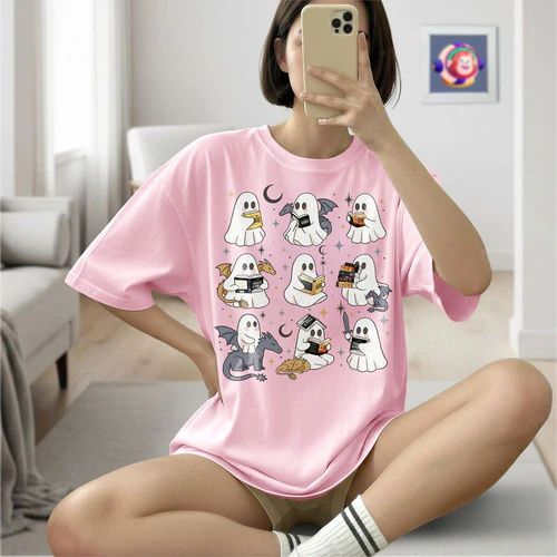 Cute Ghost Reading Light Colors Shirts 1 Side, Fourth Wing Series Shirt, Romantasy Shirt, Book Lover Gifts