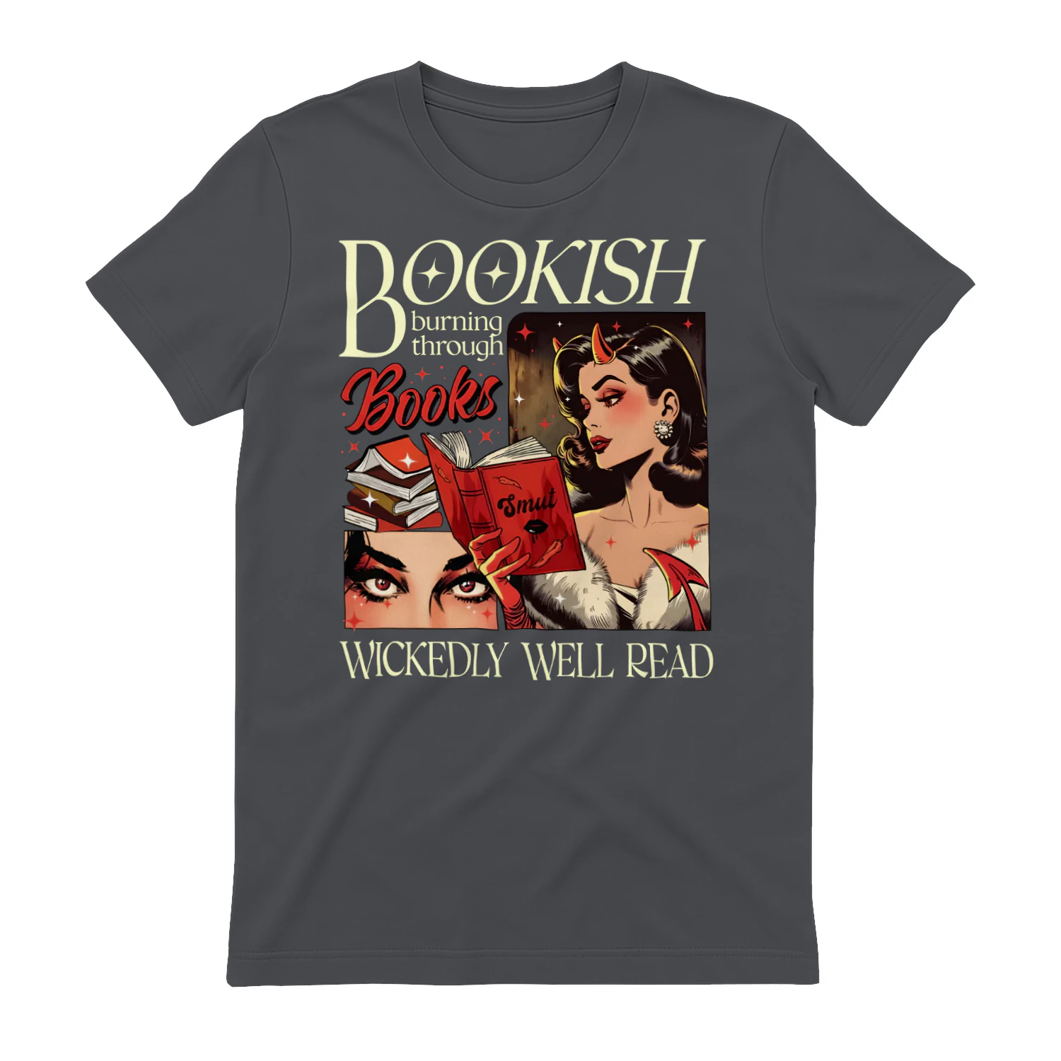 Bookish Burning Through Heavy Cotton Dark Colors T-shirt 1 Side, Wickedly Well Read Gildan Tee, Readers Club Shirt, Book Lover Gifts