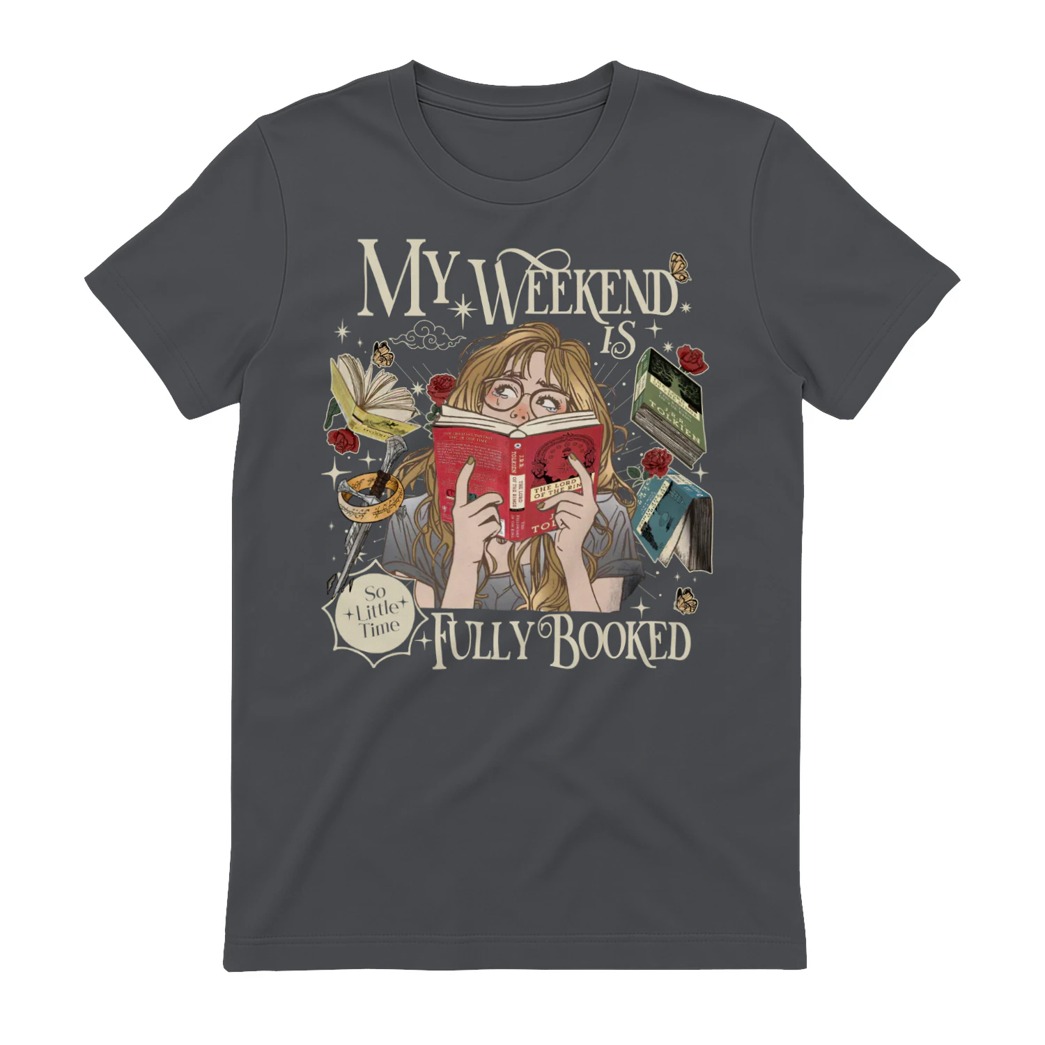 My Weekend Is Fully Booked Heavy Cotton Dark Colors T-shirt 1 Side, The Lord Of The Rings Gildan Tee, Epic Fantasy Shirt, Book Lover Gifts