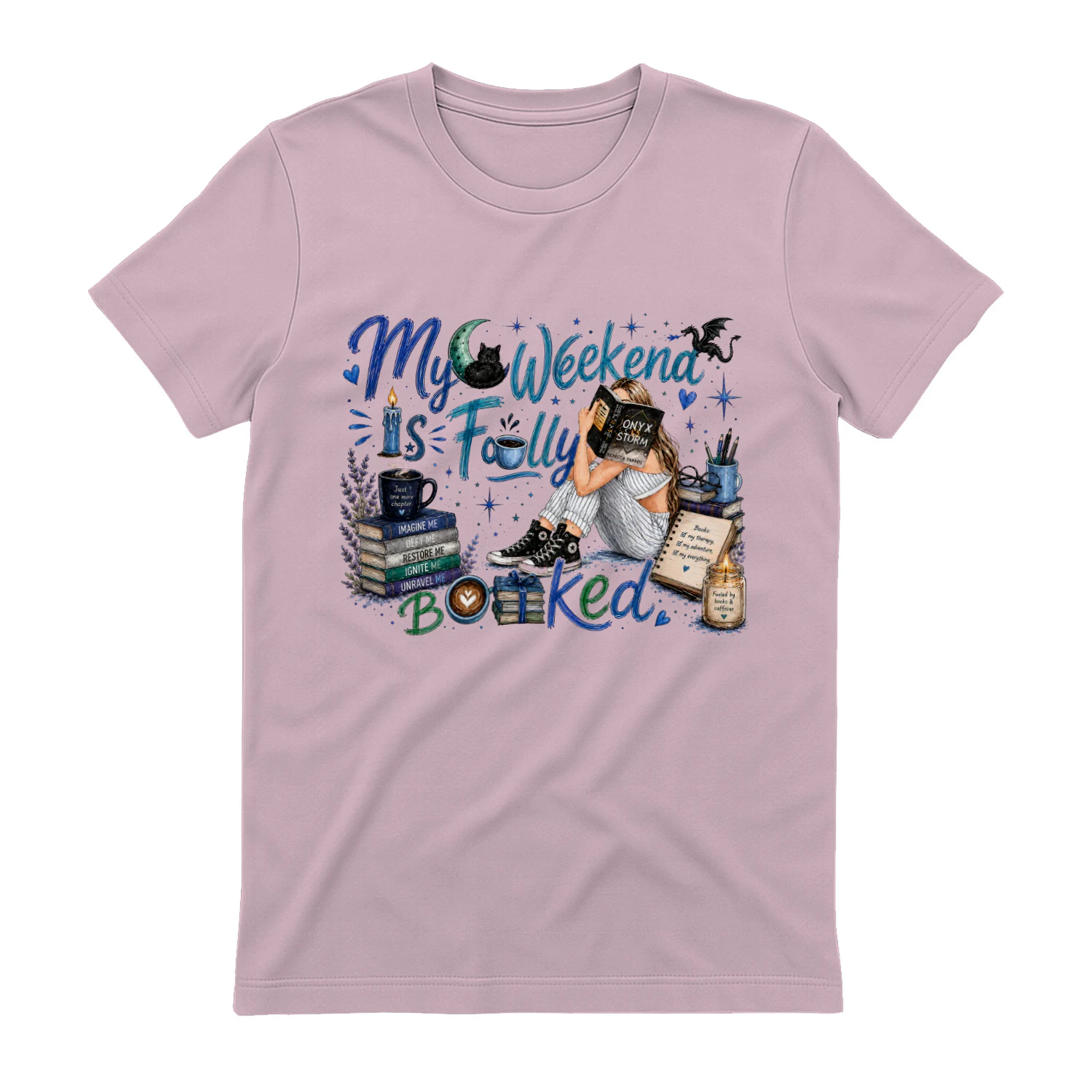 My Weekend Is Fully Booked Heavy Cotton Light Colors T-shirt 1 Side, Onyx Storm Gildan Tee, Romantasy Shirt, Book Lover Gifts