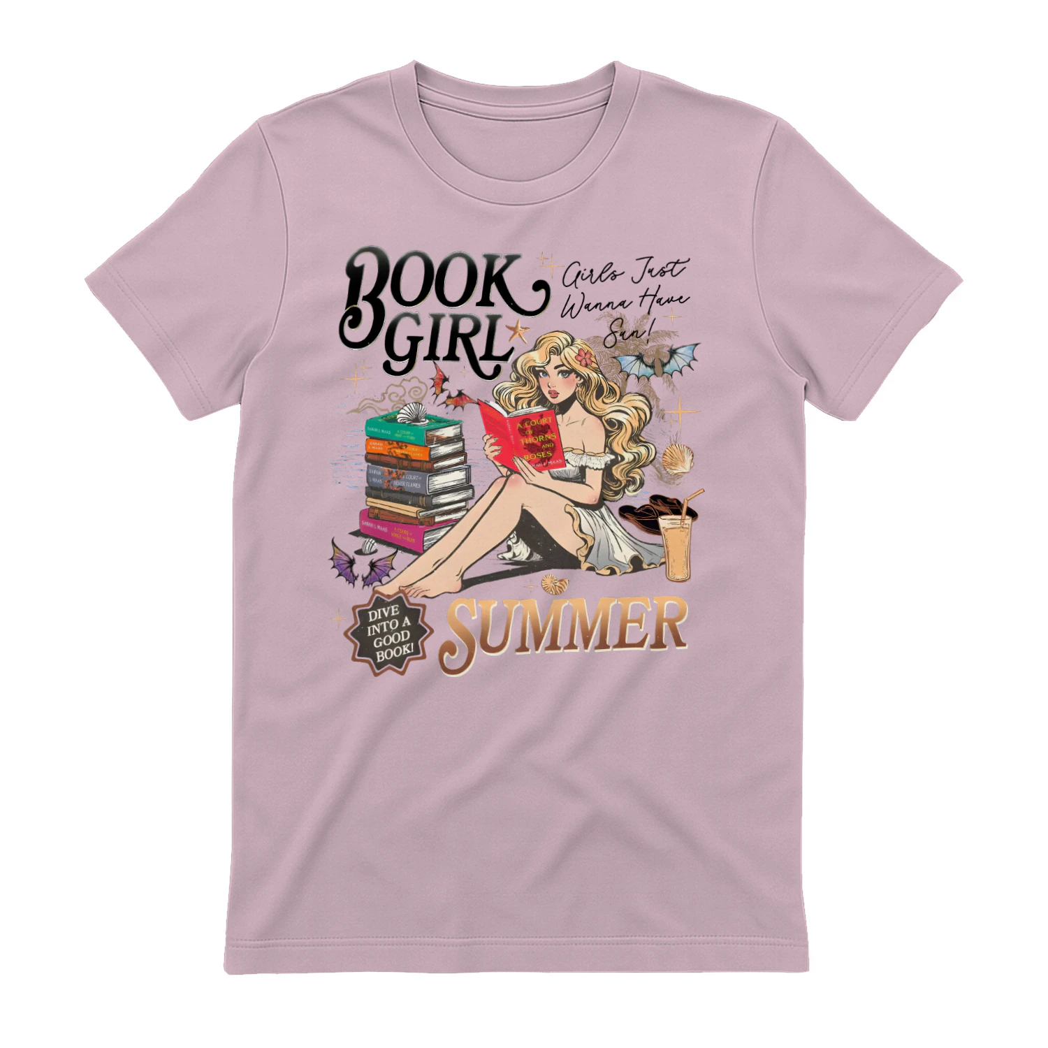 Book Girl Summer Heavy Cotton Light Colors T-shirt 2 Side, ACOTAR Series Gildan Tee, Romantasy Book Shirt, Book Lover Gifts