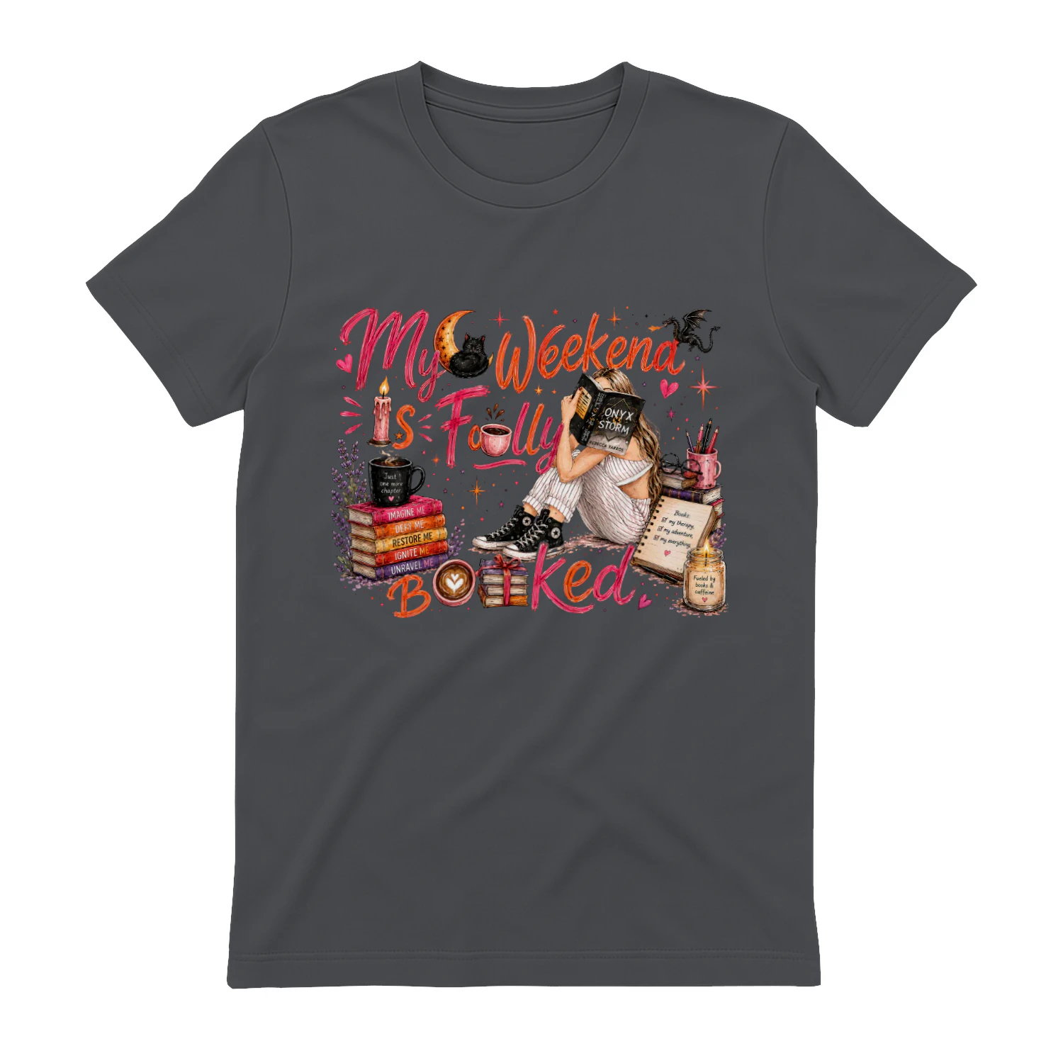 My Weekend Is Fully Booked Heavy Cotton Dark Colors T-shirt 1 Side, Onyx Storm Gildan Tee, Romantasy Shirt, Book Lover Gifts