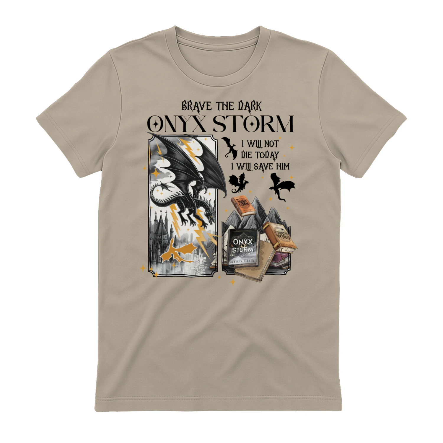 Brave The Dark Onyx Storm Heavy Cotton Light Colors T-shirt 1 Side, The Empyrean Series Gildan Tee, Fantasy Romance Book Shirt, Book Gifts