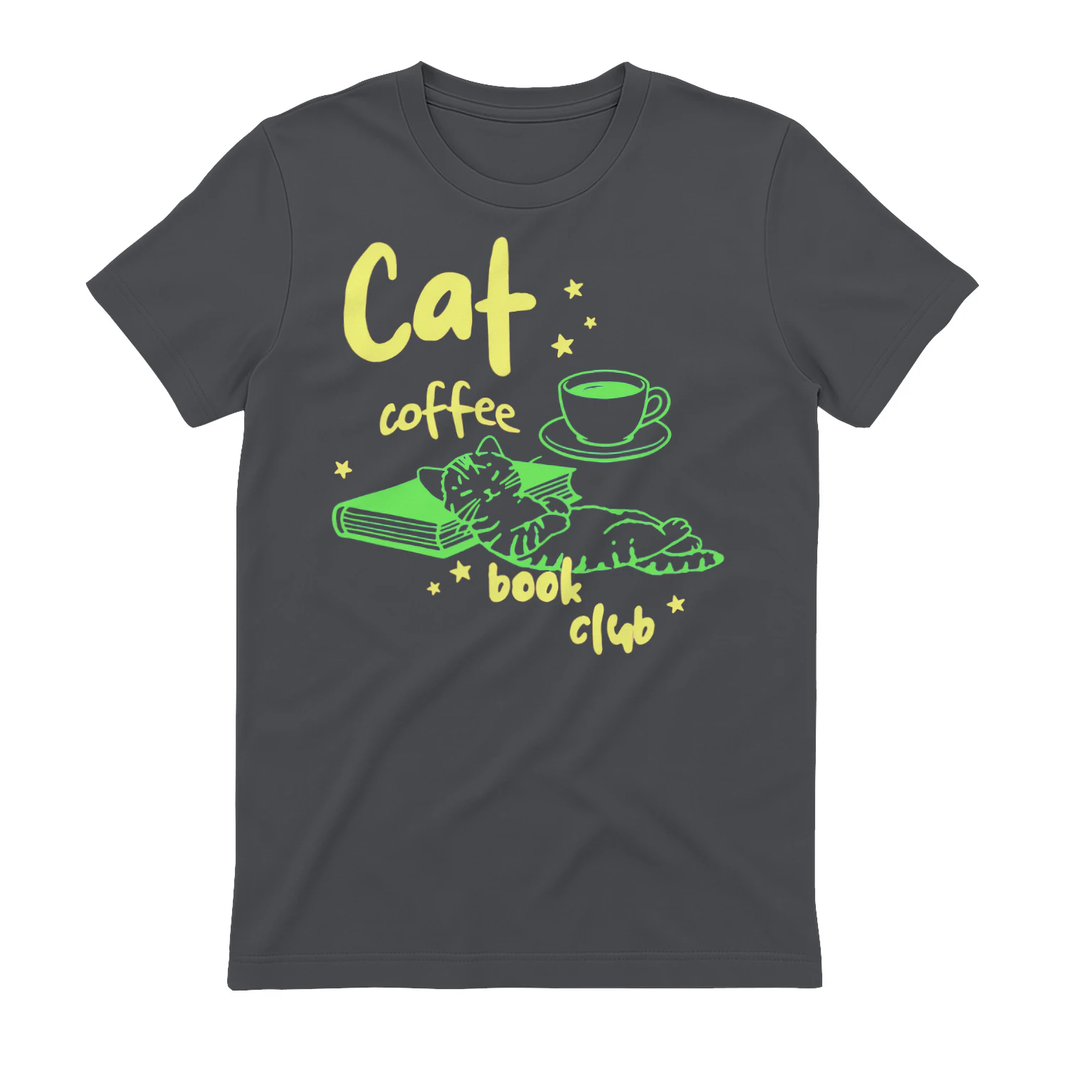 Cat, Coffee, Book Club Heavy Cotton Dark Colors T-shirt 1 Side, Book Club Gildan Tee, Readers Club Shirt, Book Lover Gifts