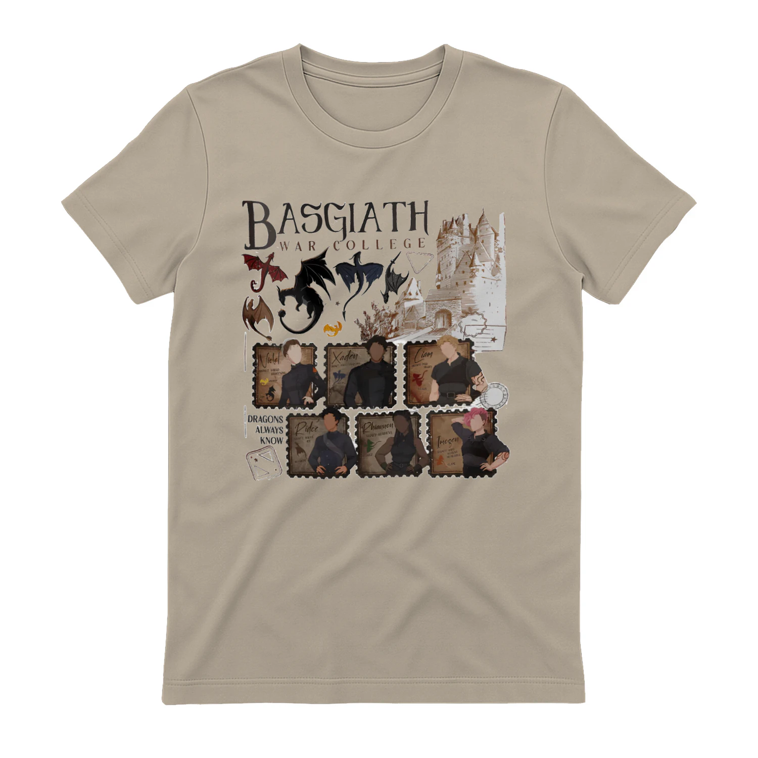Basgiath War College Heavy Cotton Light Colors T-shirt 1 Side, Fourth Wing Gildan Tee, Fantasy Romance Book Shirt, Book Lover Gifts