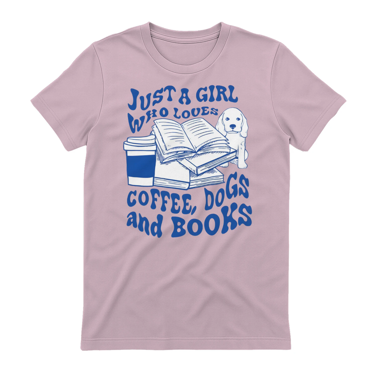 Just A Girl Who Loves Coffee, Dogs And Books Heavy Cotton Light Colors T-shirt 1 Side, Book Club Gildan Tee, Readers Club Shirt, Book Lover Gifts