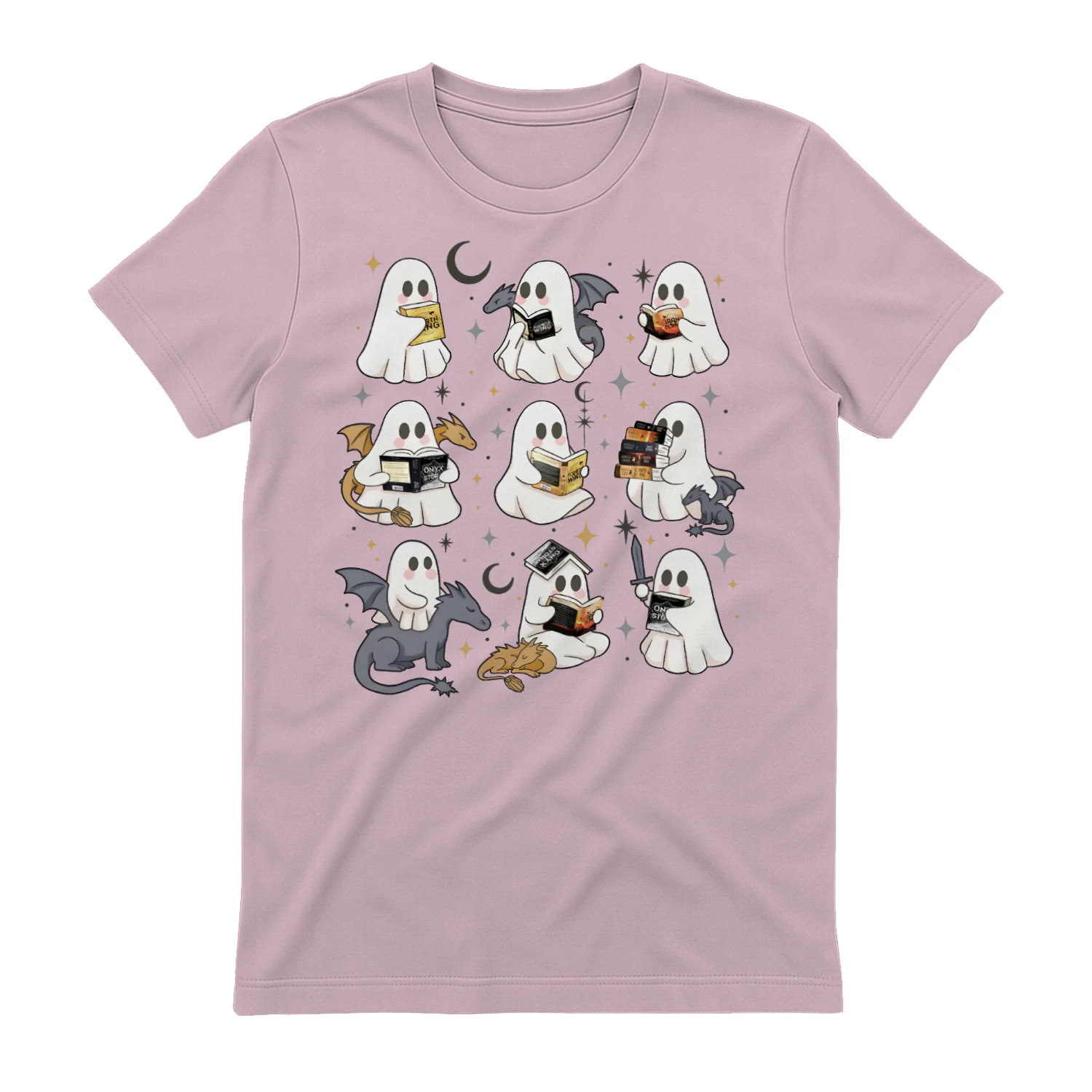 Cute Ghost Reading Heavy Cotton Light Colors T-shirt 1 Side, Fourth Wing Series Gildan Tee, Romantasy Shirt, Book Lover Gifts