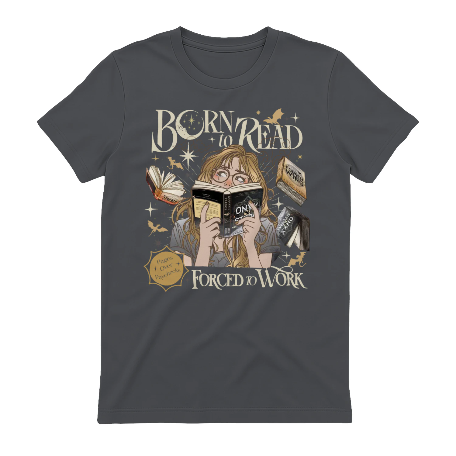 Born To Read For To Work Heavy Cotton T-shirt 1 Side, Fourth Wing Tee, Romantasy Book Shirt, Book Lover Gifts