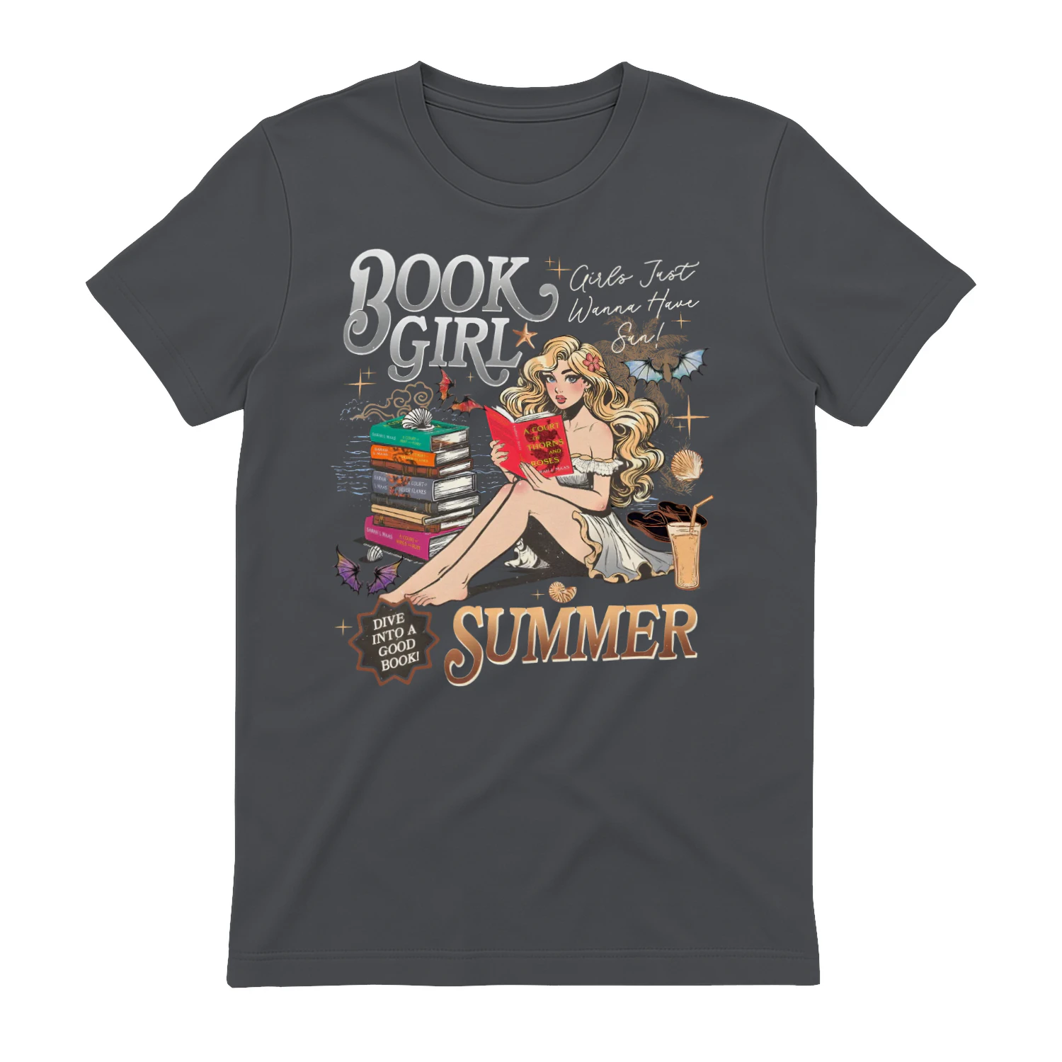 Book Girl Summer Heavy Cotton Dark Colors T-shirt 2 Side, ACOTAR Series Gildan Tee, Romantasy Book Shirt, Book Lover Gifts