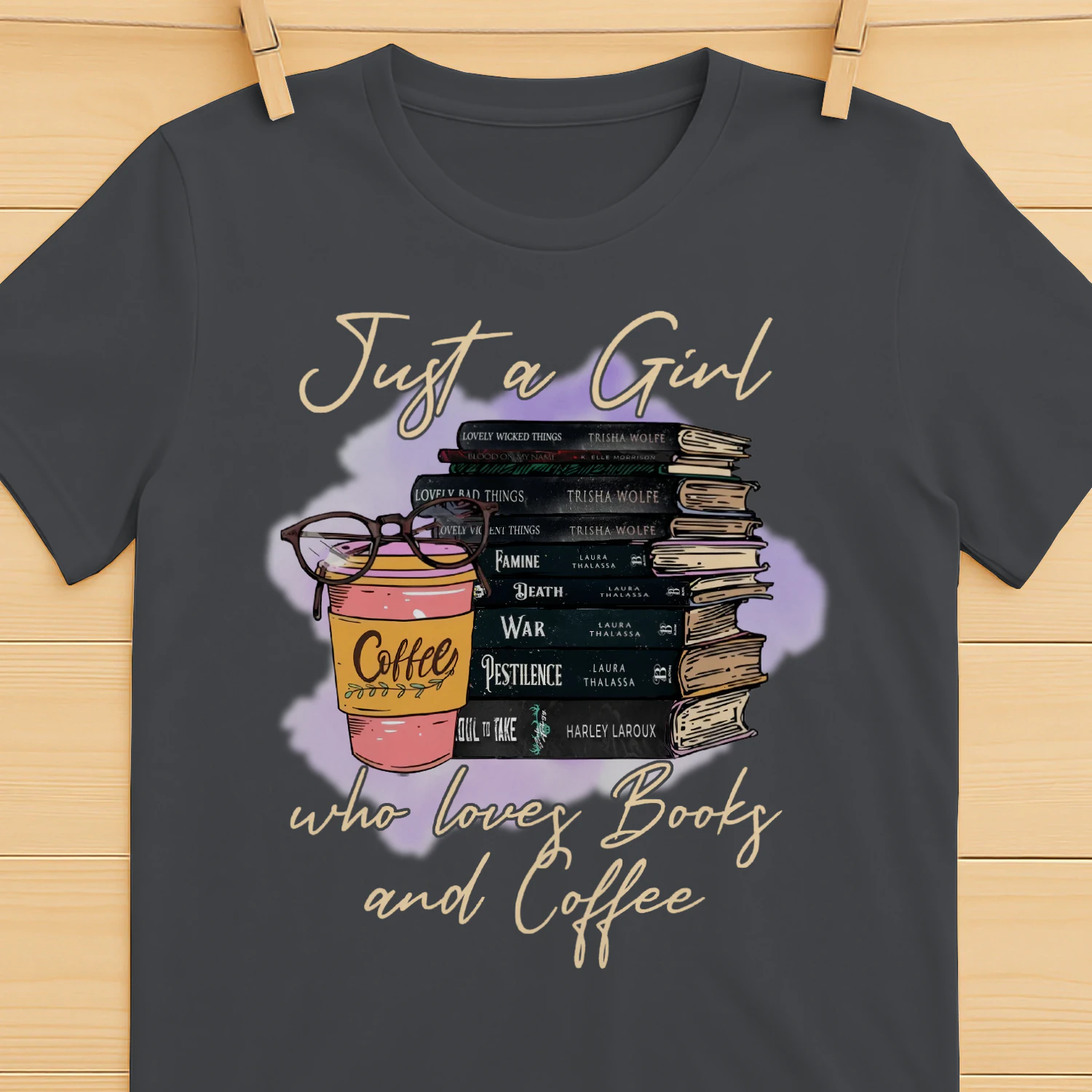 Girl Love Book And Coffee Heavy Cotton T-shirt 1 Side, Dark Romance Book Tee, Romantasy Book Shirt, Book Lover Gifts