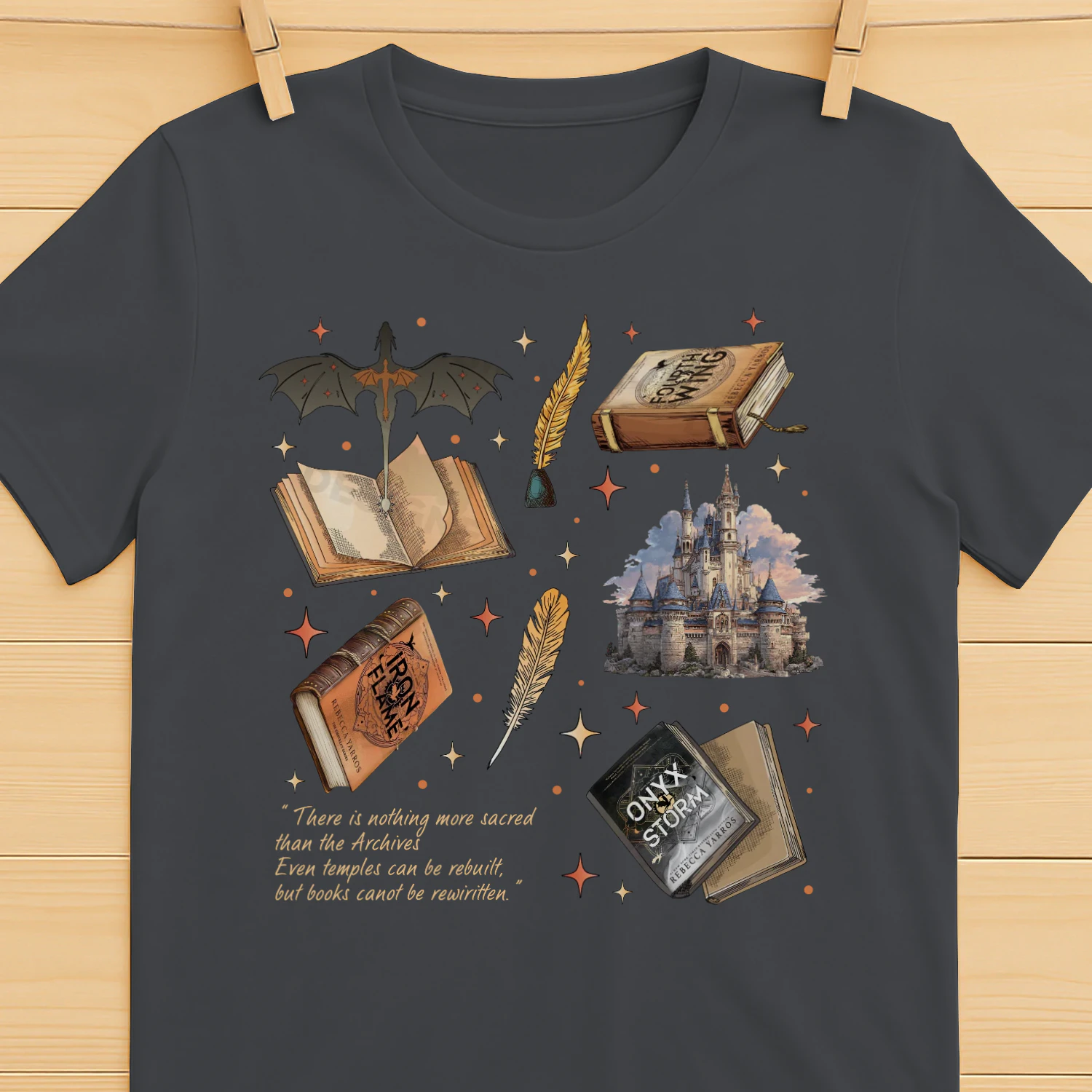 Fourth Wing Heavy Cotton Dark Colors T-shirt 1 Side, The Empyrean Series Gildan Tee, Fantasy Romance Book Shirt, Book Lover Gifts