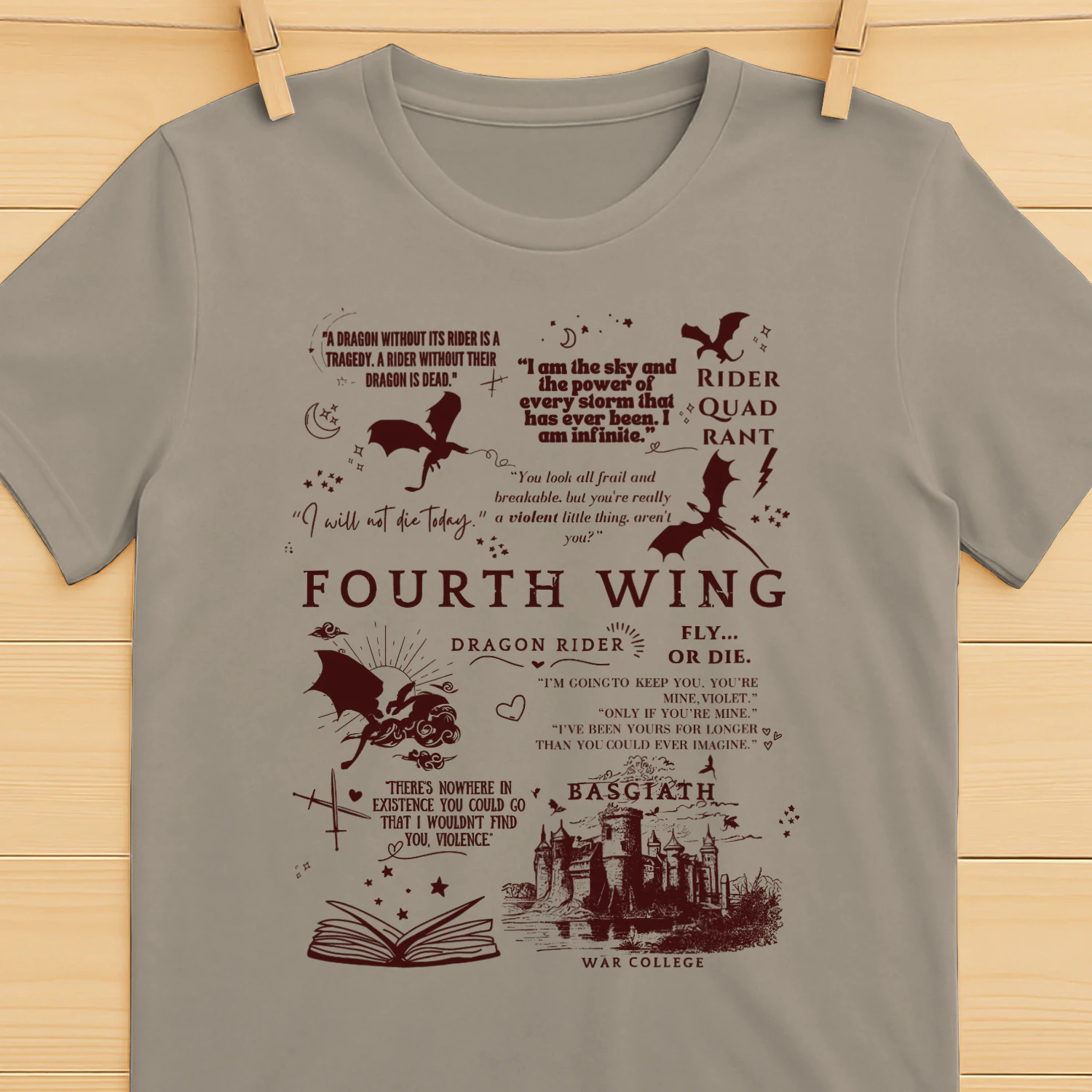 Fourth Wing Heavy Cotton Light Colors T-shirt 1 Side, The Empyrean Series Gildan Tee, Fantasy Romance Book Shirt, Book Gifts