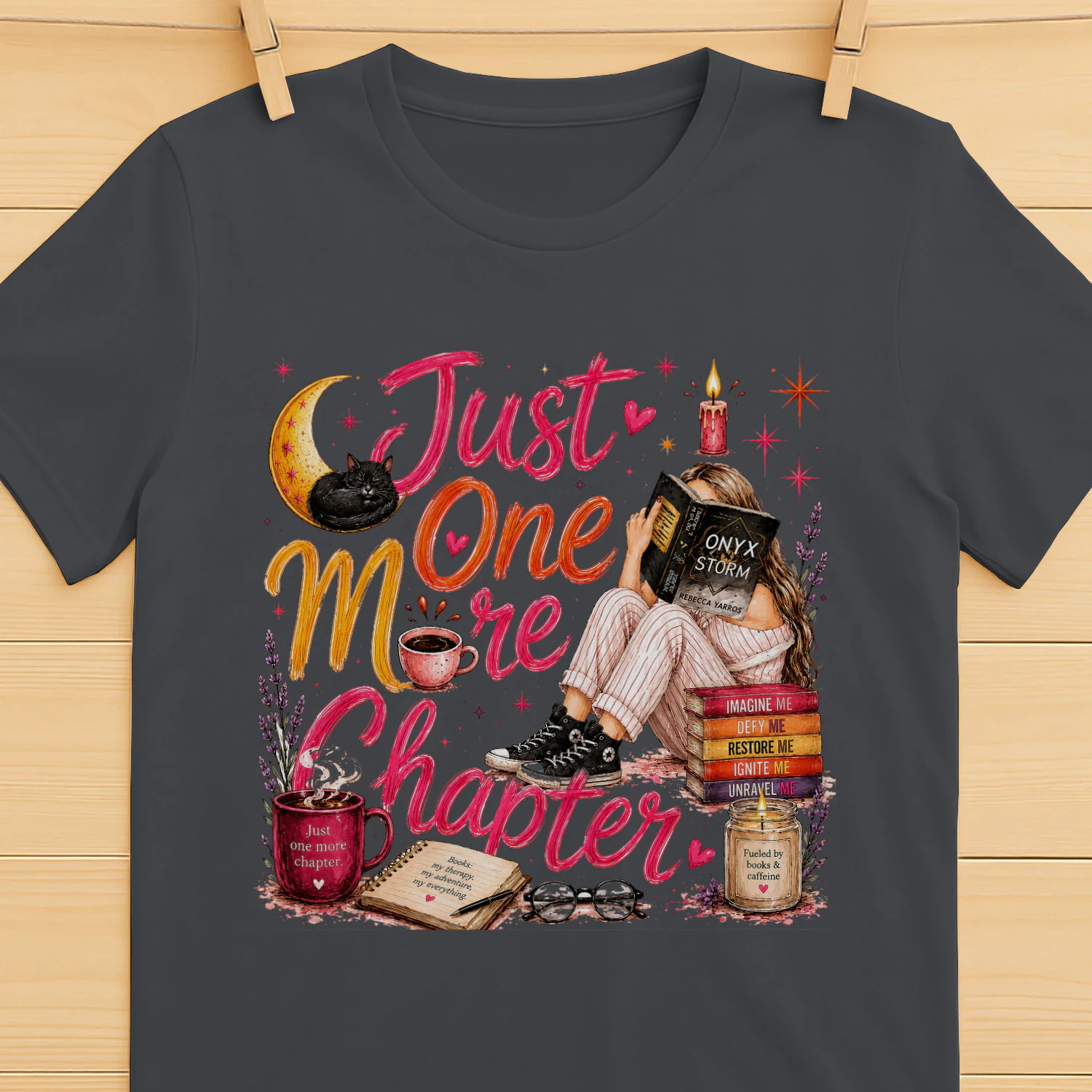 Just One More Chapter Heavy Cotton Dark Colors T-shirt 1 Side, Fourth Wing Gildan Tee, Romantasy Shirt, Book Lover Gifts
