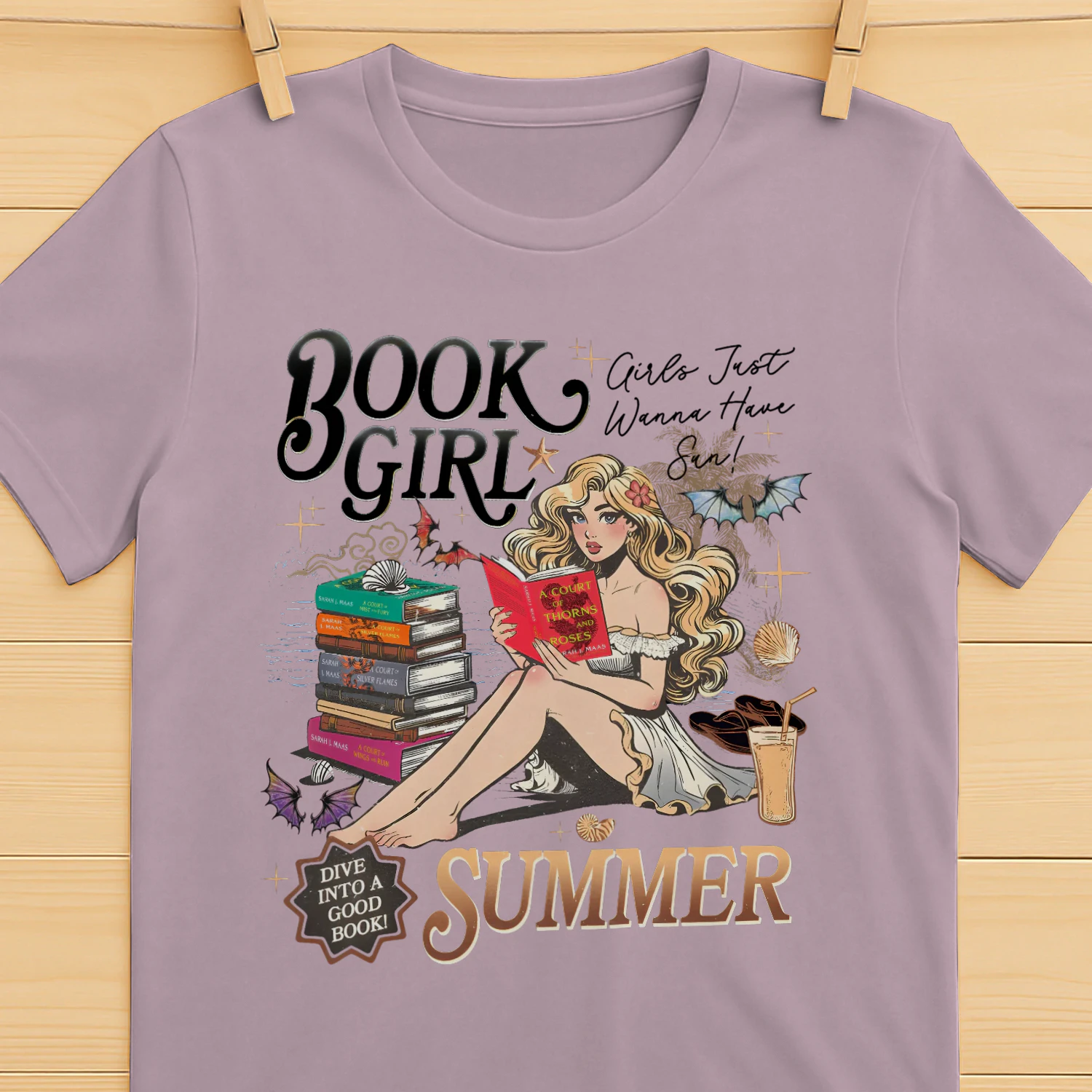 Book Girl Summer Heavy Cotton Light Colors T-shirt 2 Side, ACOTAR Series Gildan Tee, Romantasy Book Shirt, Book Lover Gifts