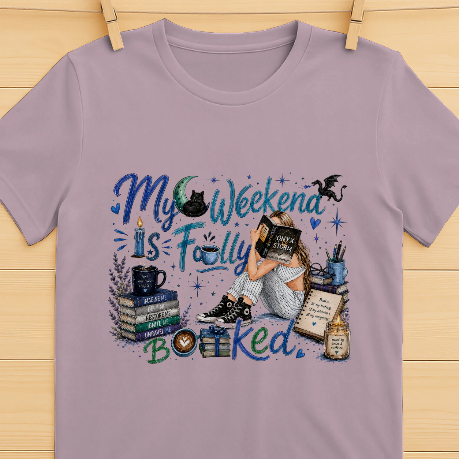 My Weekend Is Fully Booked Heavy Cotton Light Colors T-shirt 1 Side, Onyx Storm Gildan Tee, Romantasy Shirt, Book Lover Gifts
