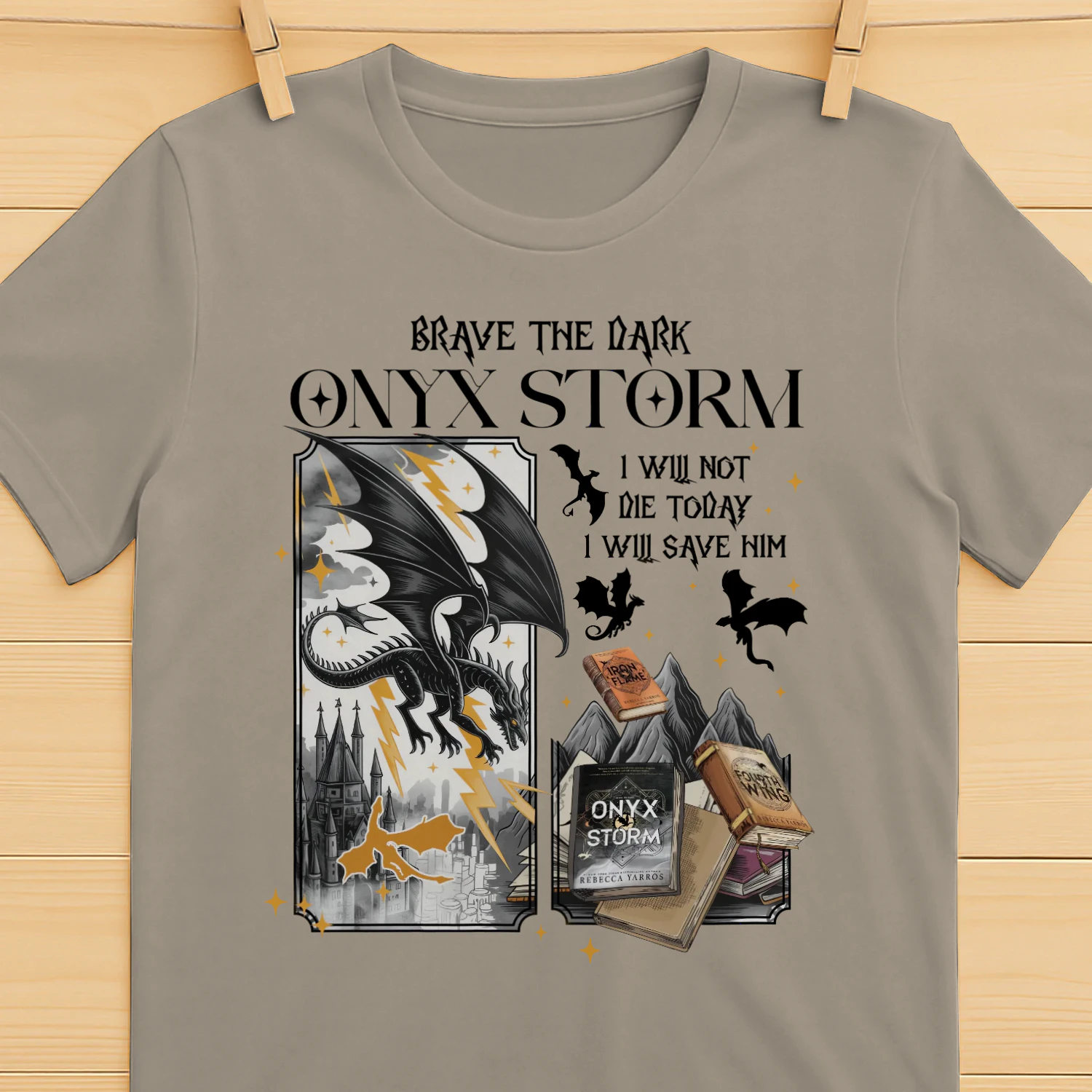 Brave The Dark Onyx Storm Heavy Cotton Light Colors T-shirt 1 Side, The Empyrean Series Gildan Tee, Fantasy Romance Book Shirt, Book Gifts