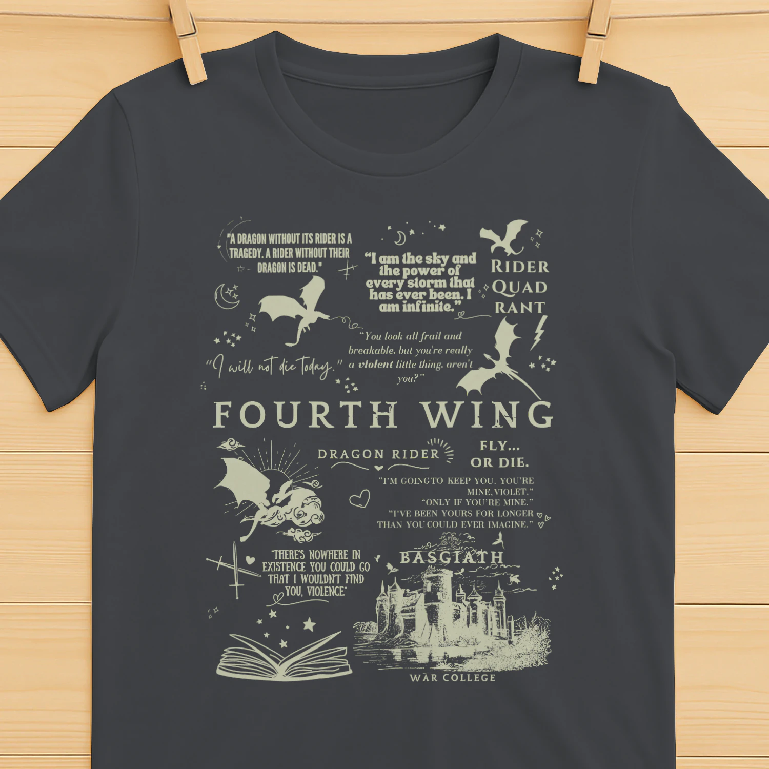 Fourth Wing Heavy Cotton Dark Colors T-shirt 1 Side, The Empyrean Series Gildan Tee, Fantasy Romance Book Shirt, Book Lover Gifts