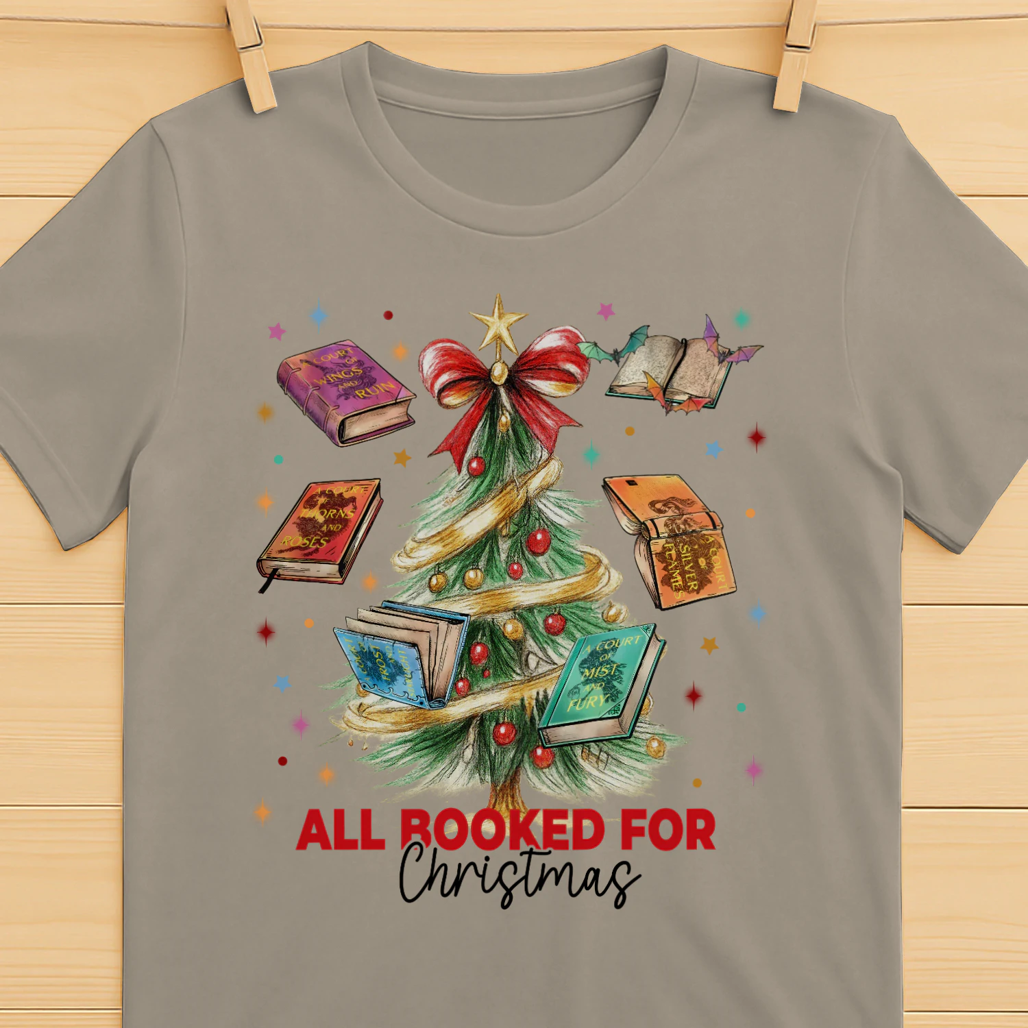 All Booked For Christmas Heavy Cotton T-shirt 1 Side, Acotar Series Gildan Tee, Fantasy Romance Book Shirt, Book Lover Gifts
