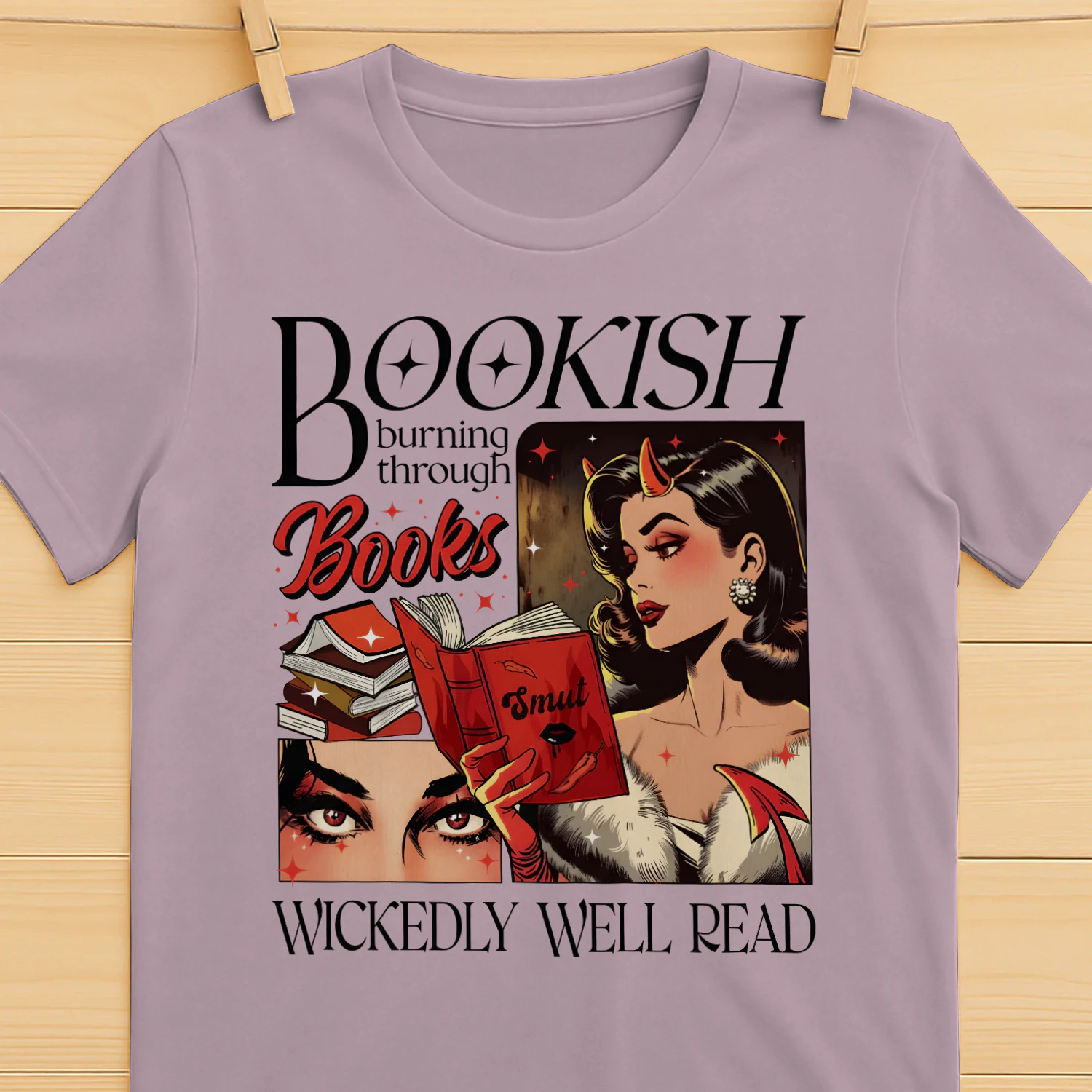 Bookish Burning Through Heavy Cotton Light Colors T-shirt 1 Side, Wickedly Well Read Gildan Tee, Readers Club Shirt, Book Lover Gifts