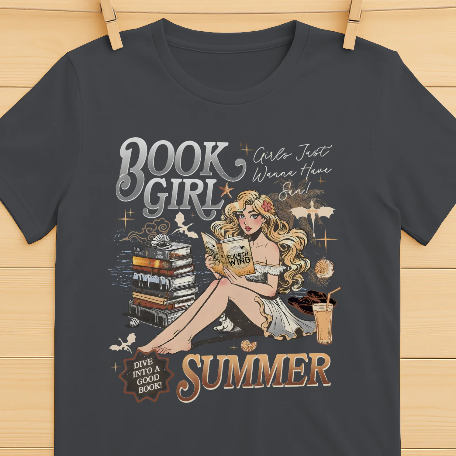 Book Girl Summer Heavy Cotton Dark Colors T-shirt 2 Side, Fourth Wing Series Gildan Tee, Romantasy Book Shirt, Book Lover Gifts