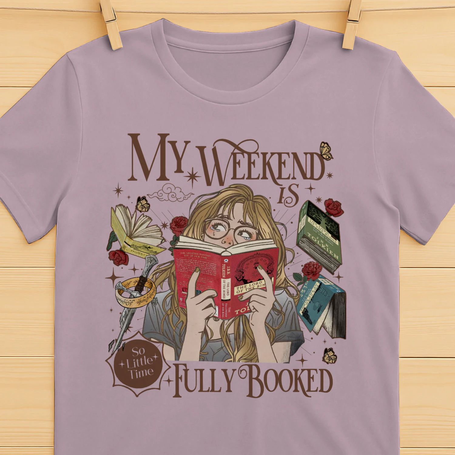 My Weekend Is Fully Booked Heavy Cotton Light Colors T-shirt 1 Side, The Lord Of The Rings Gildan Tee, Epic Fantasy Shirt, Book Lover Gifts