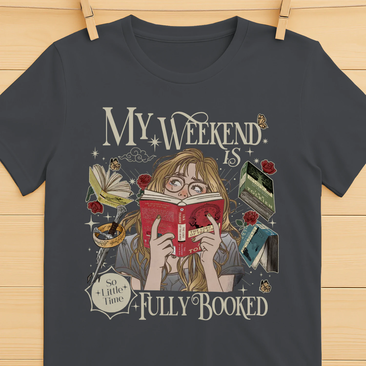 My Weekend Is Fully Booked Heavy Cotton Dark Colors T-shirt 1 Side, The Lord Of The Rings Gildan Tee, Epic Fantasy Shirt, Book Lover Gifts