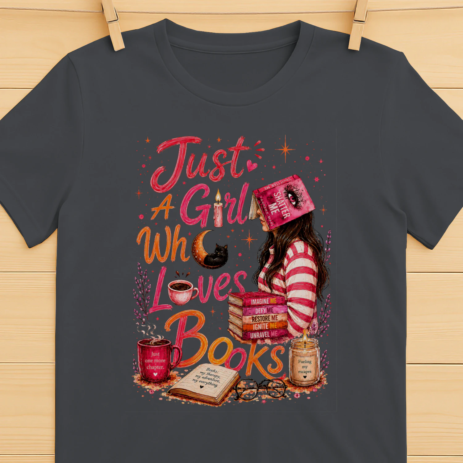 Just A Girl Who Lovers Books Heavy Cotton Dark Colors T-shirt 1 Side, Shatter Me Gildan Tee, Romantasy Shirt, Book Lover Gifts