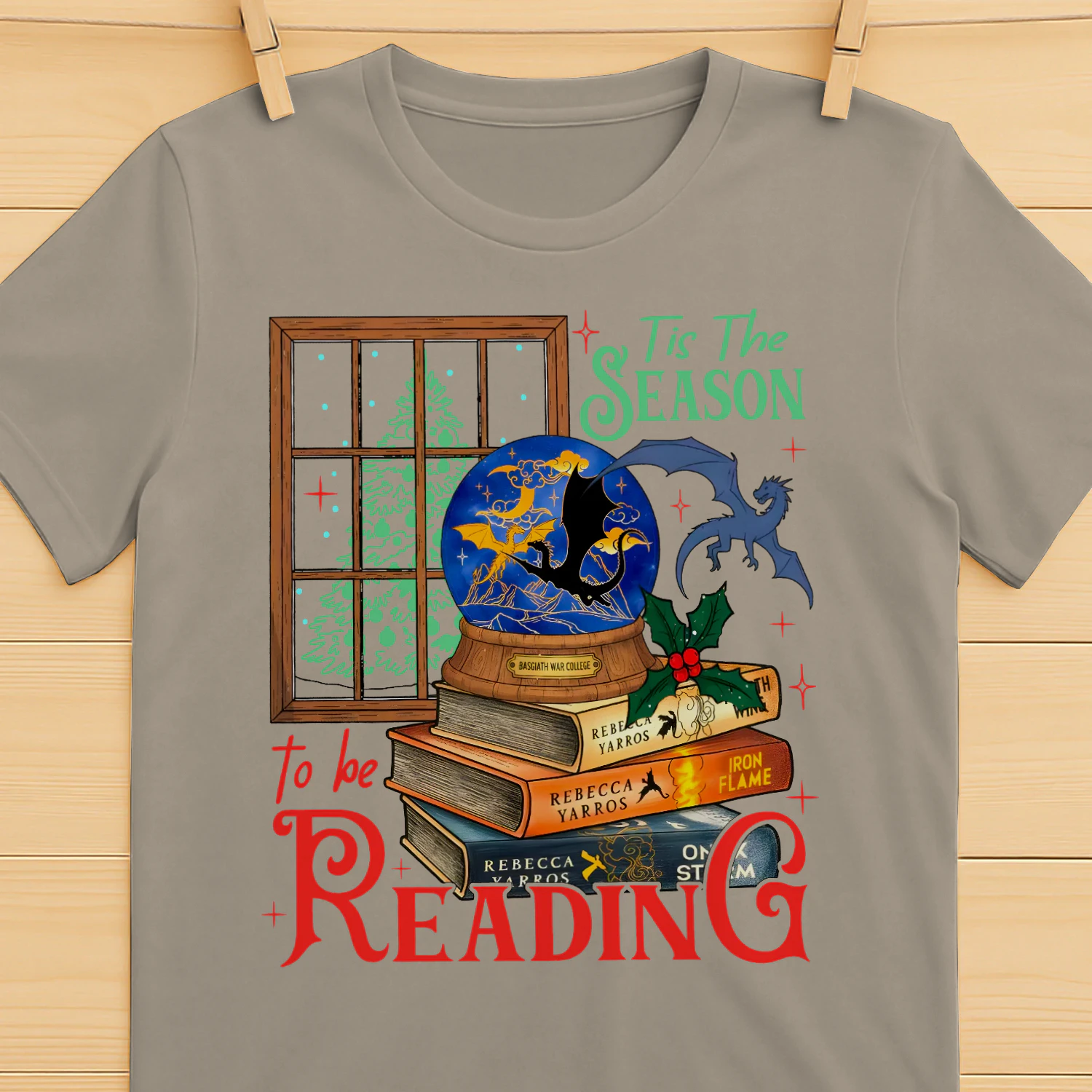 Tis The Season To Be Reading Heavy Cotton T-shirt 1 Side, Fourth Wing Series Gildan Tee, Romantasy Book Shirt, Book Lover Gifts