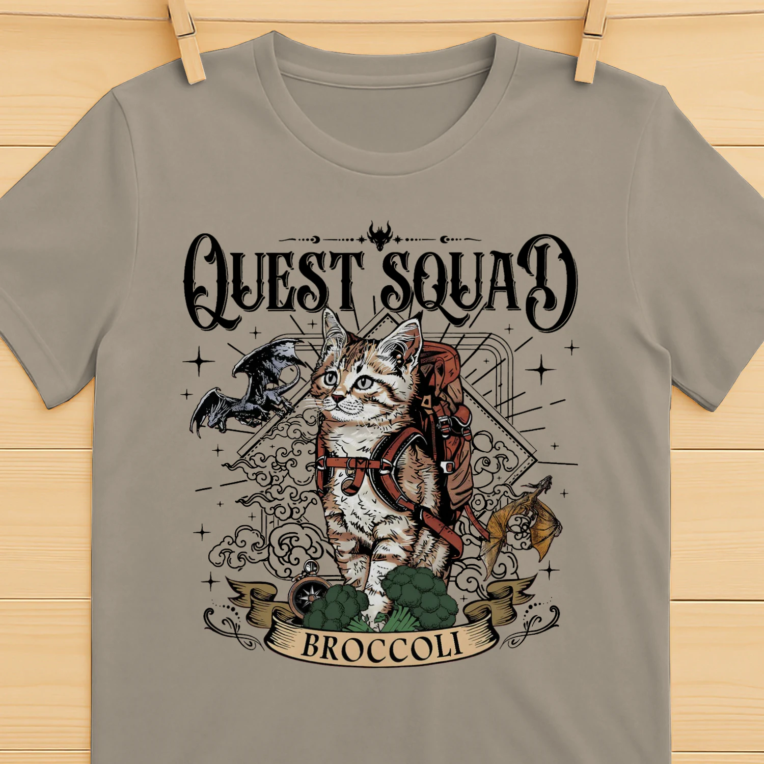 Quest Squad Broccoli Heavy Cotton Light Colors T-shirt 1 Side, Fourth Wing Gildan Tee, Fantasy Romance Book Shirt, Book Lover Gifts