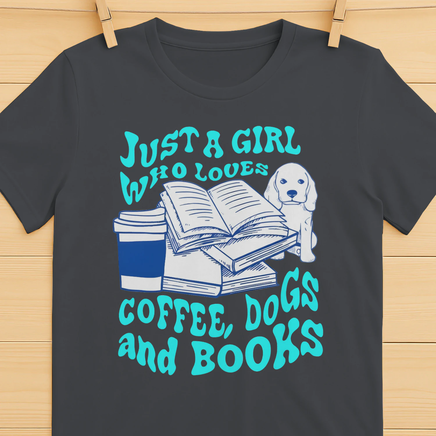 Just A Girl Who Loves Coffee, Dogs And Books Heavy Cotton Dark Colors T-shirt 1 Side, Book Club Gildan Tee, Readers Club Shirt, Book Lover Gifts