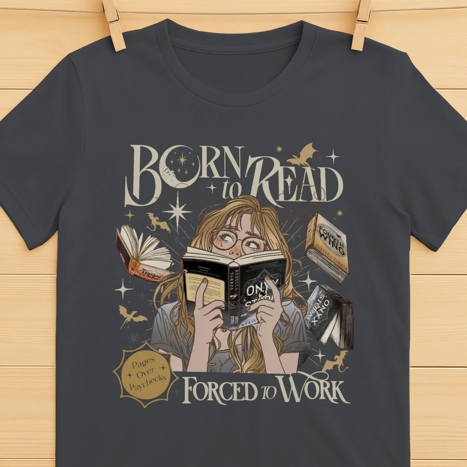 Born To Read For To Work Heavy Cotton T-shirt 1 Side, Fourth Wing Tee, Romantasy Book Shirt, Book Lover Gifts