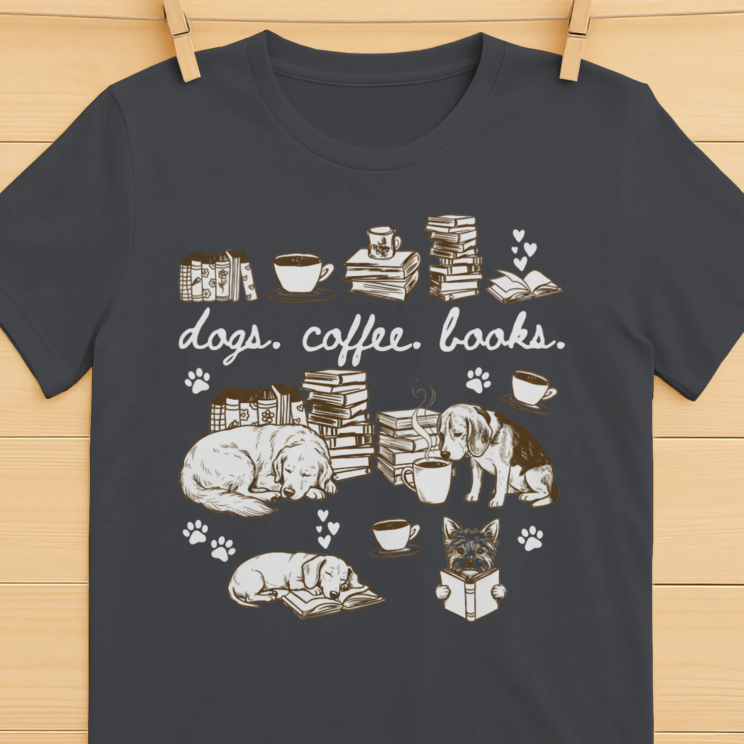 Dogs, Coffee and Book Club Heavy Cotton Dark Colors T-shirt 1 Side, Book Club Gildan Tee, Readers Club Shirt, Book Lover Gifts
