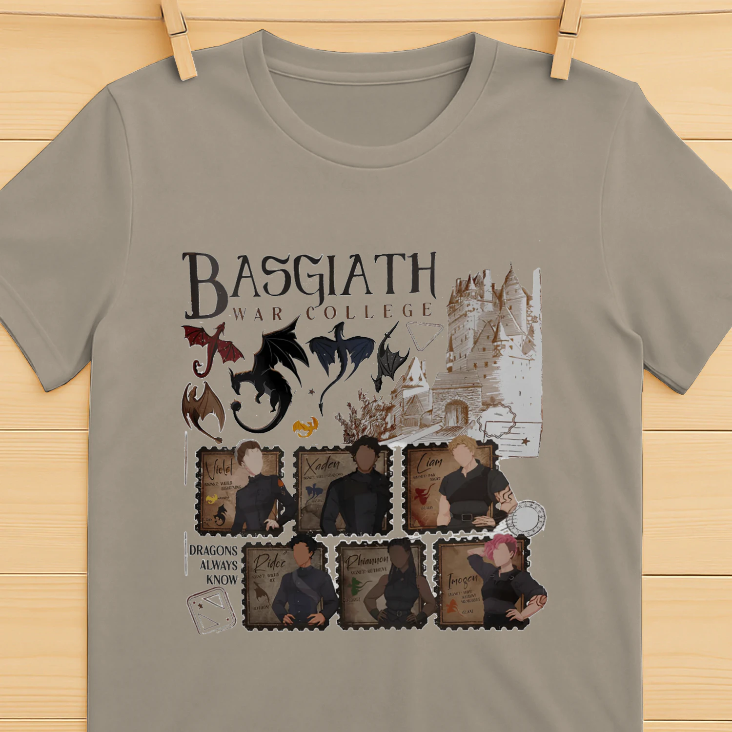 Basgiath War College Heavy Cotton Light Colors T-shirt 1 Side, Fourth Wing Gildan Tee, Fantasy Romance Book Shirt, Book Lover Gifts