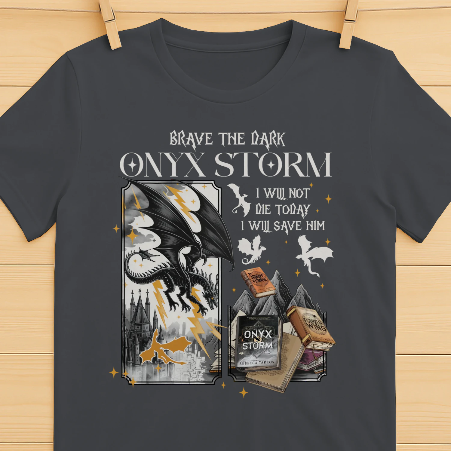 Brave The Dark Onyx Storm Heavy Cotton Dark Colors T-shirt 1 Side, The Empyrean Series Gildan Tee, Fantasy Romance Book Shirt, Book Lover Gifts