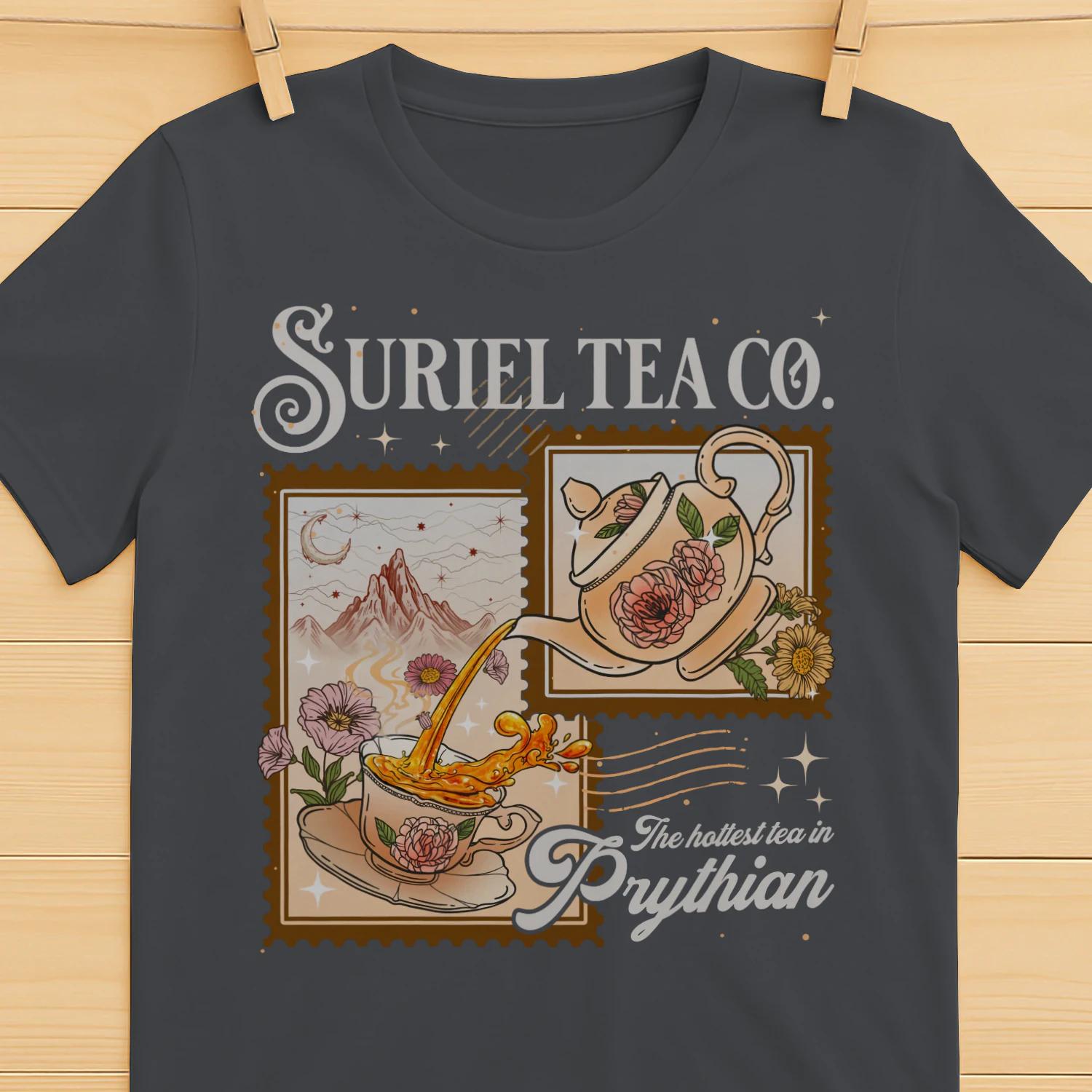 Suriel Tea Co Heavy Cotton Dark Colors T-shirt 1 Side, Acotar Series Gildan Tee, Fantasy Romance Book Shirt, Book Lover Gifts