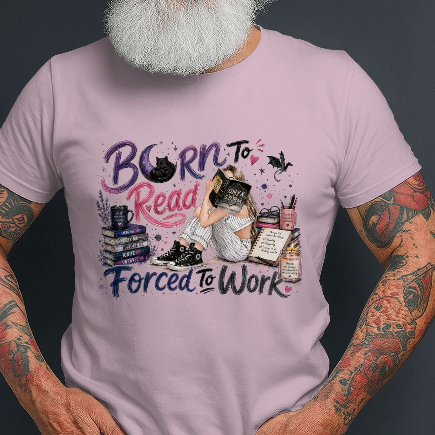 Born To Read Forced To Work Heavy Cotton Light Colors T-shirt 1 Side, Onyx Storm Gildan Tee, Romantasy Shirt, Book Lover Gifts