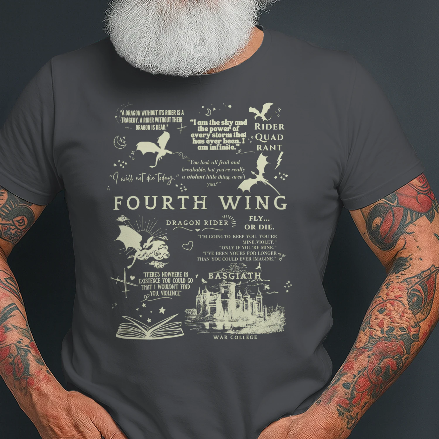 Fourth Wing Heavy Cotton Dark Colors T-shirt 1 Side, The Empyrean Series Gildan Tee, Fantasy Romance Book Shirt, Book Lover Gifts